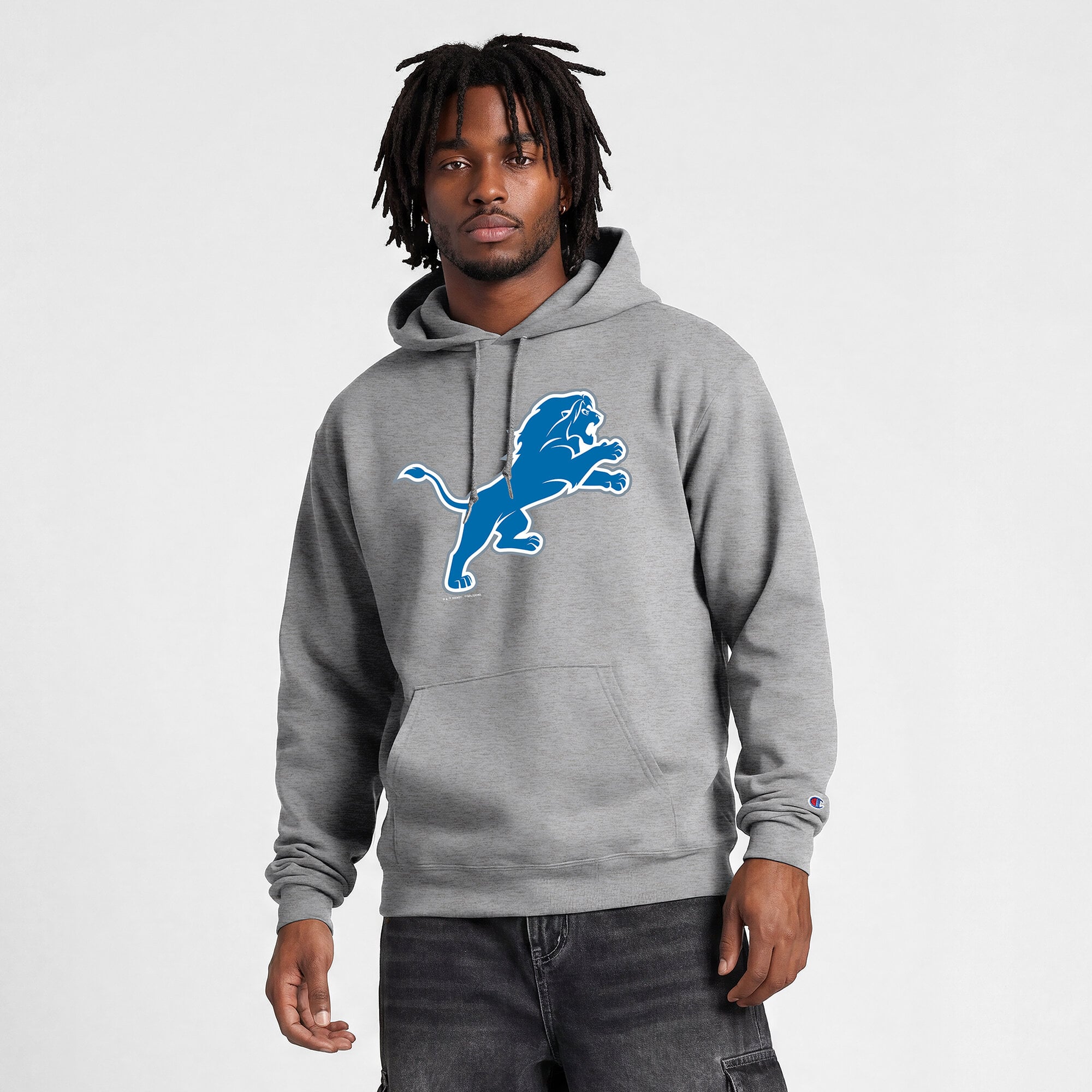 Sweat-shirt à capuche intégral Disney x Champion gris chiné Detroit Lions pour homme