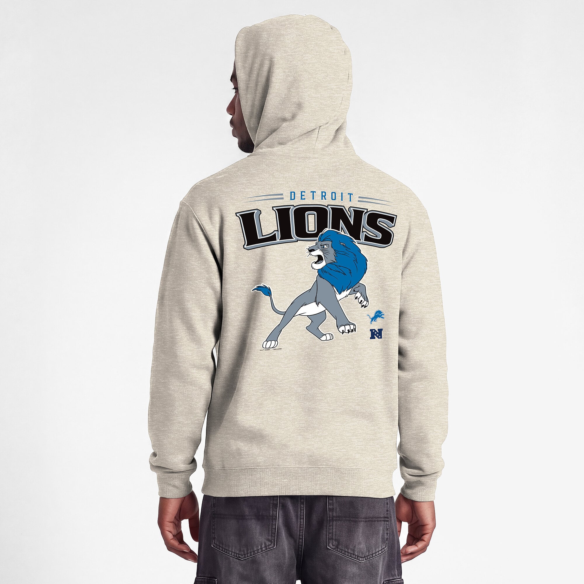 Sweat à capuche Disney x Champion Oatmeal Detroit Lions Powerblend Fullback pour homme