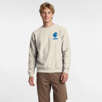  Detroit Lions Disney x Champion Powerblend Left Chest Fullback Crew Sweatshirt - Oatmeal