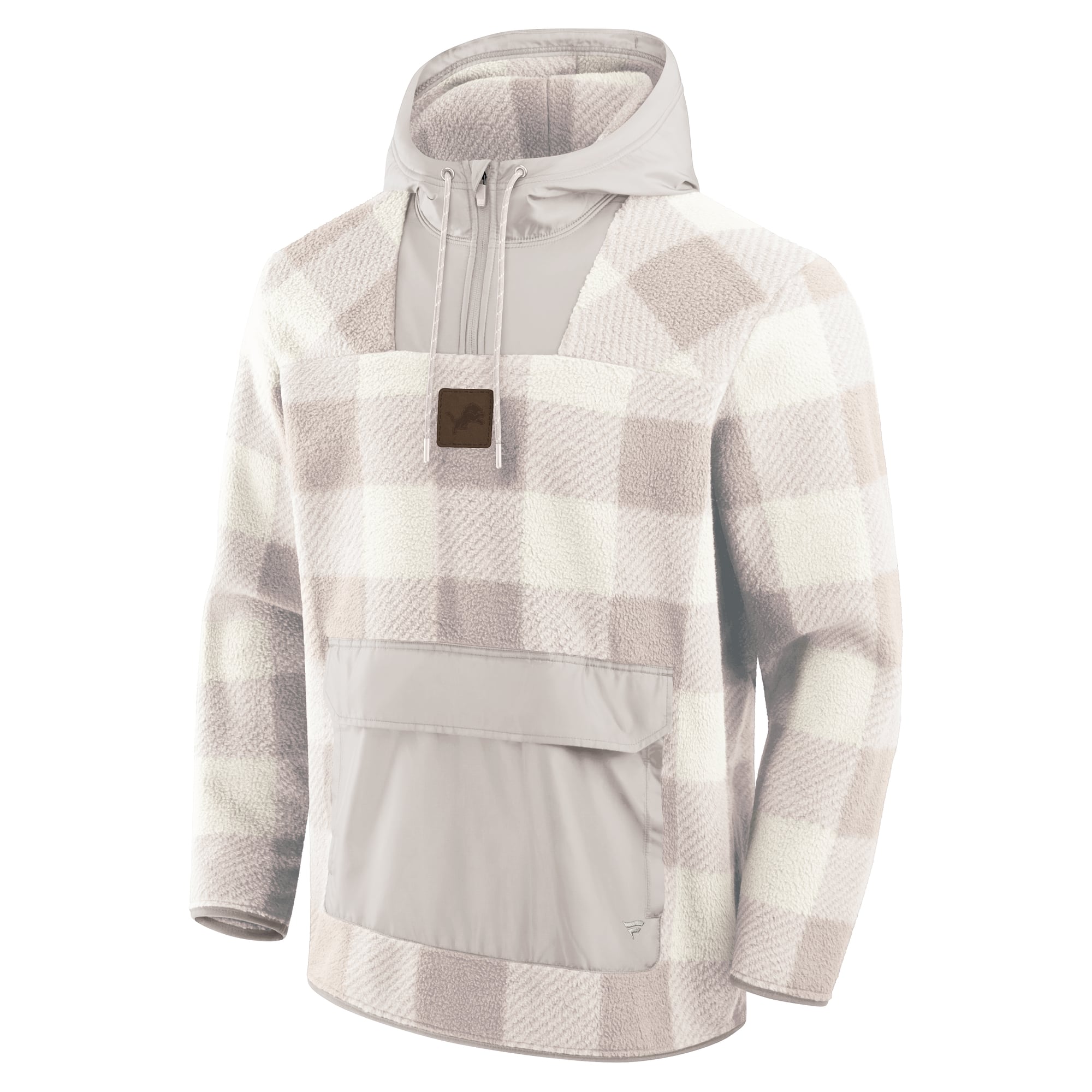 Men's Fanatics Gray Detroit Lions Oversized Elements Plaid Polar Fleece Quarter-Zip Hoodie