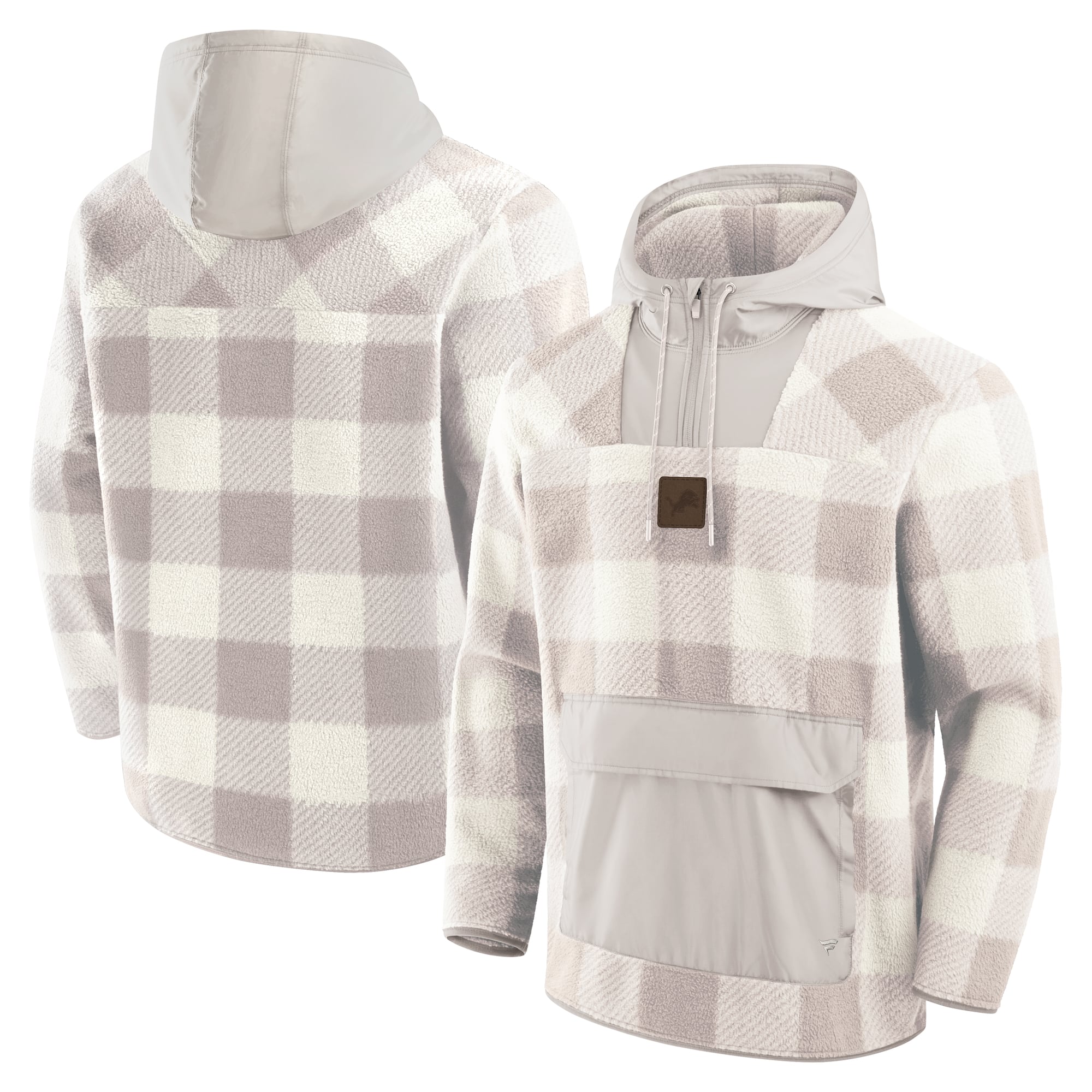 Men's Fanatics Gray Detroit Lions Oversized Elements Plaid Polar Fleece Quarter-Zip Hoodie