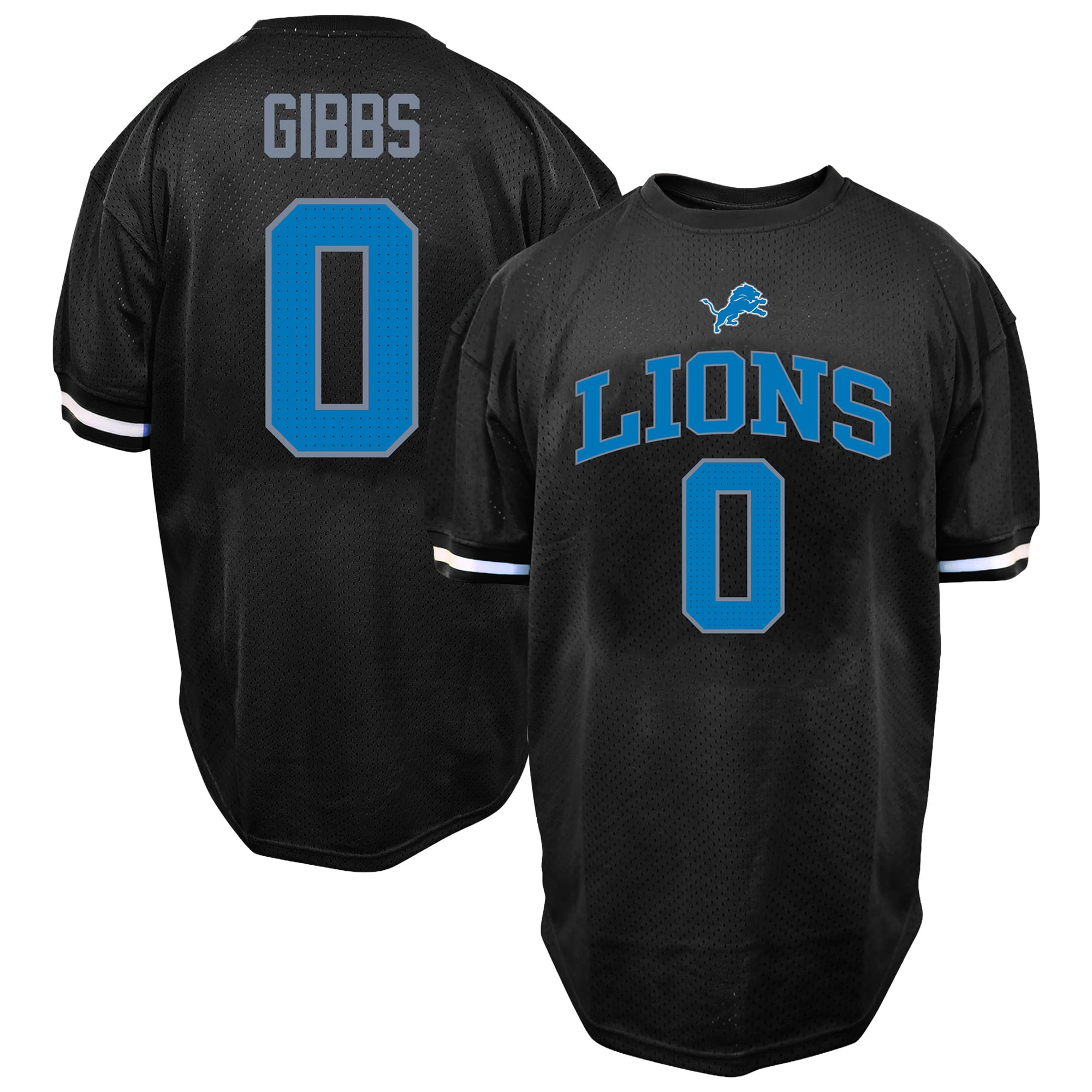T-shirt Fanatics Jahmyr Gibbs noir Detroit Lions pour homme, grandes tailles, en maille, avec nom et numéro.