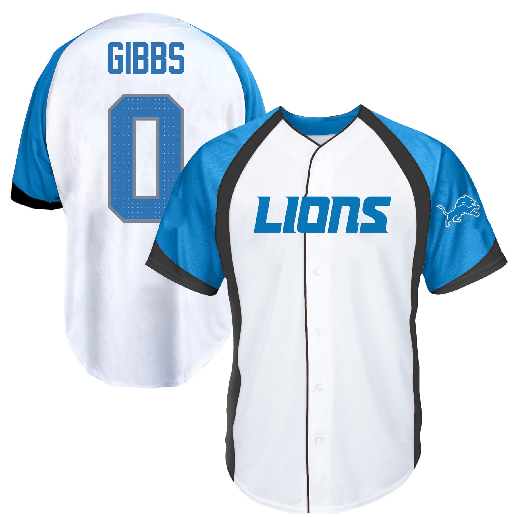Men's Fanatics Jahmyr Gibbs White Detroit Lions Big & Tall Button-Up Baseball Jersey Top