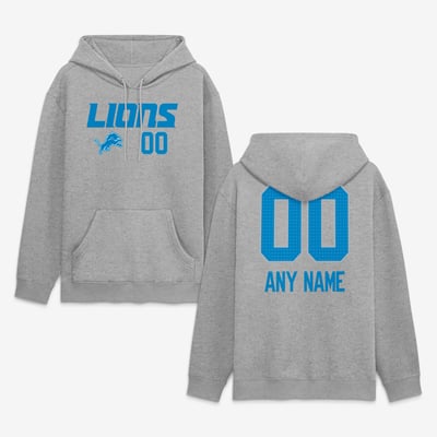 Detroit Lions  Touchdown Wordmark Personalized Name & Number Hoodie - Gray