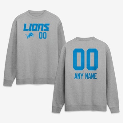 Detroit Lions  Touchdown Wordmark Personalized Name & Number Sweatshirt - Gray