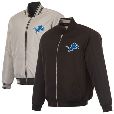  Detroit Lions JH Design Full-Zip Reversible Flight Jacket - Black/Gray