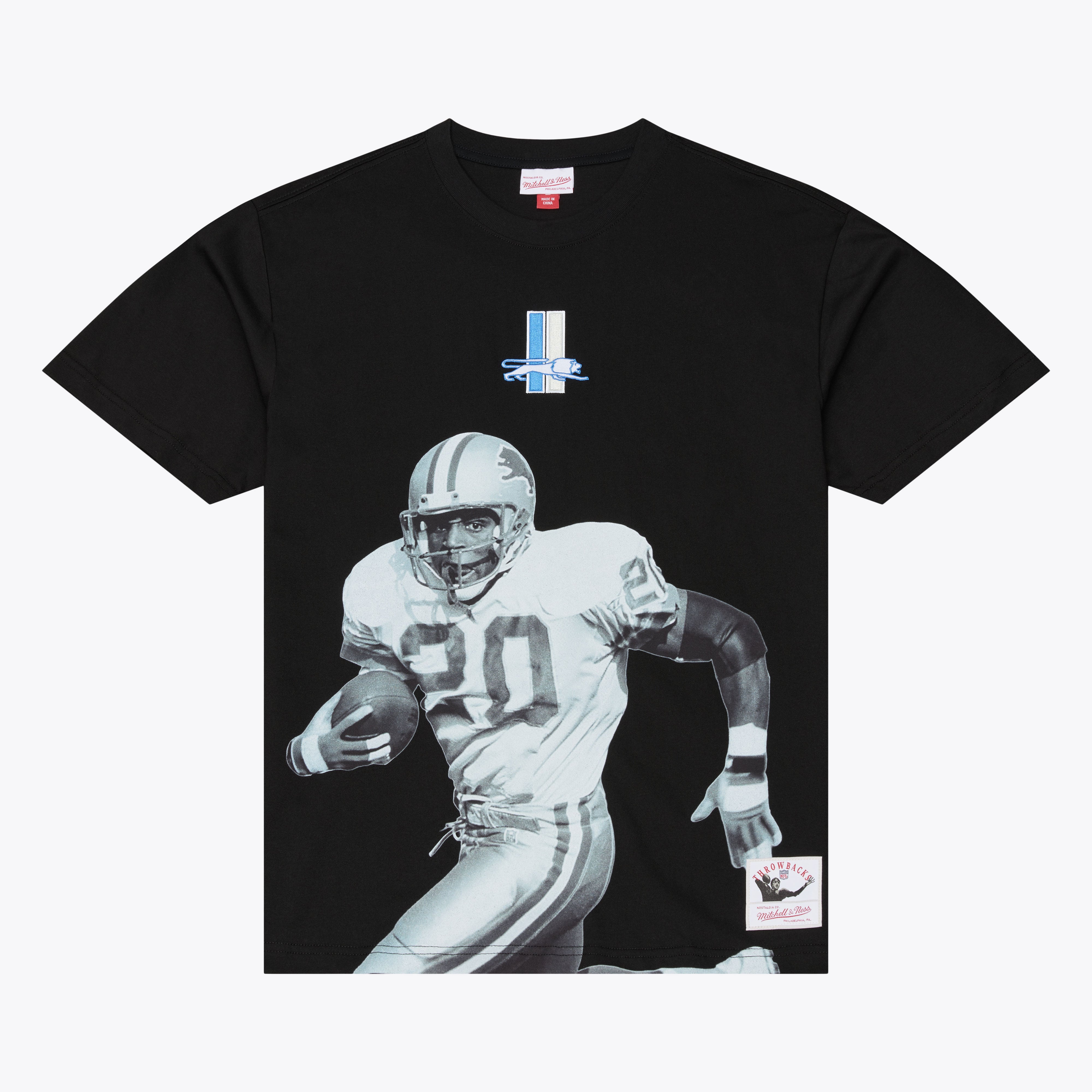Men's Mitchell & Ness Barry Sanders Black Detroit Lions Retired Solo Player T-Shirt