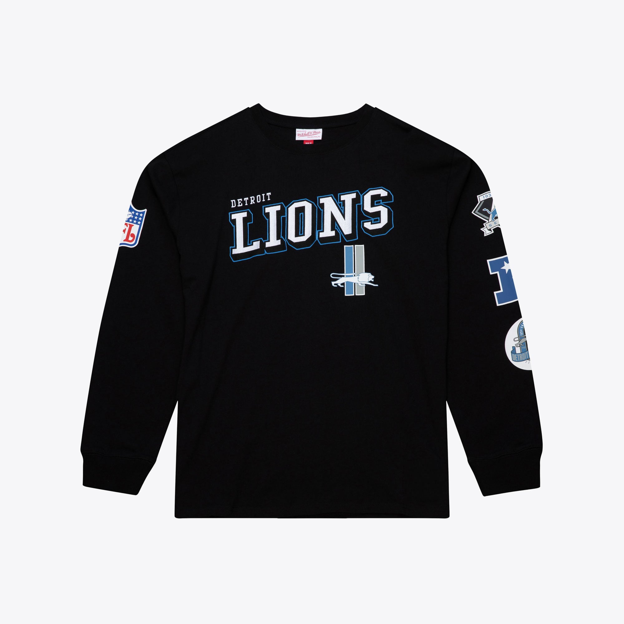 T-shirt à manches longues Mitchell & Ness noir Detroit Lions pour homme, grandes tailles, camp d'entraînement