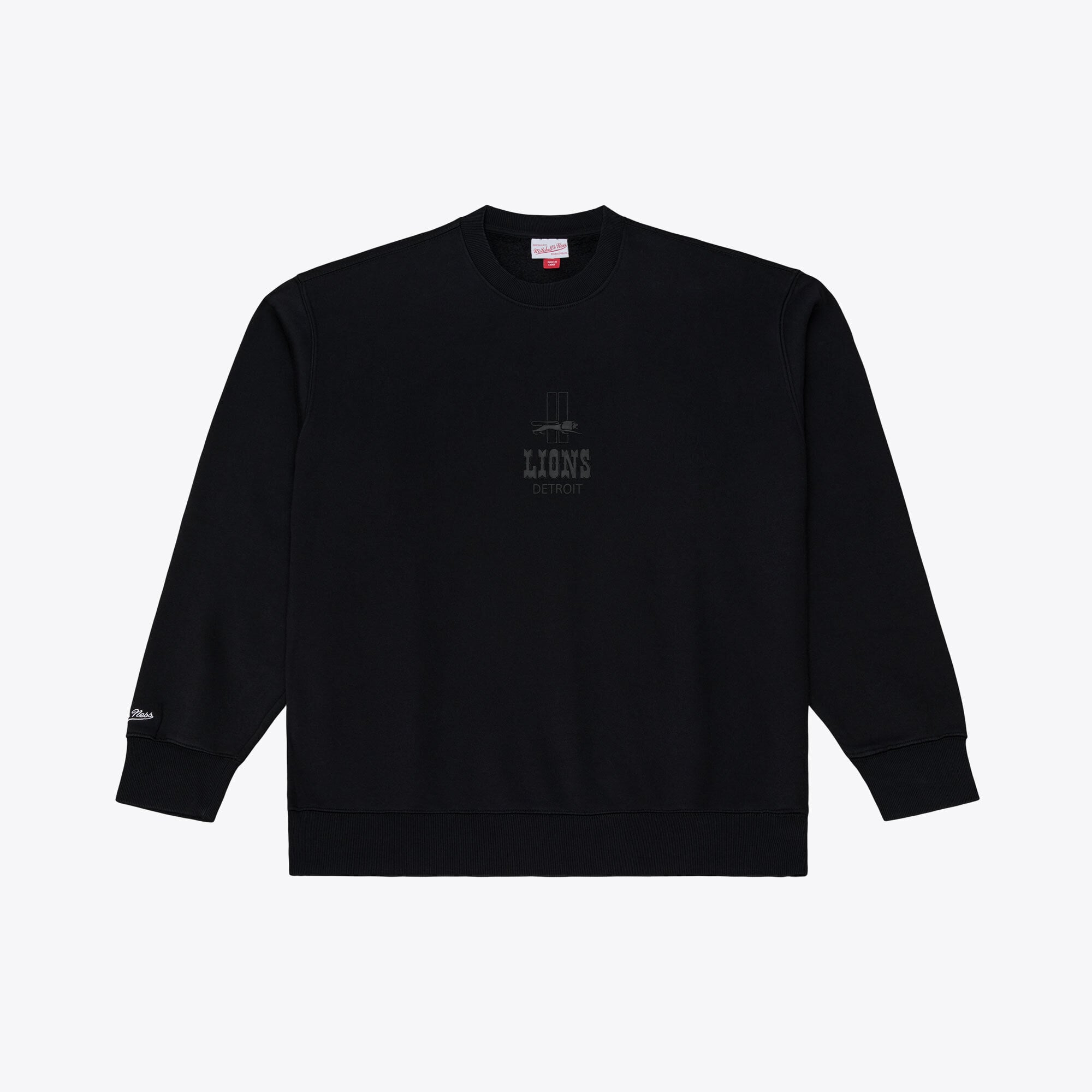 Men's Mitchell & Ness Black Detroit Lions Core Essentials Micro Logo Fleece Sweatshirt
