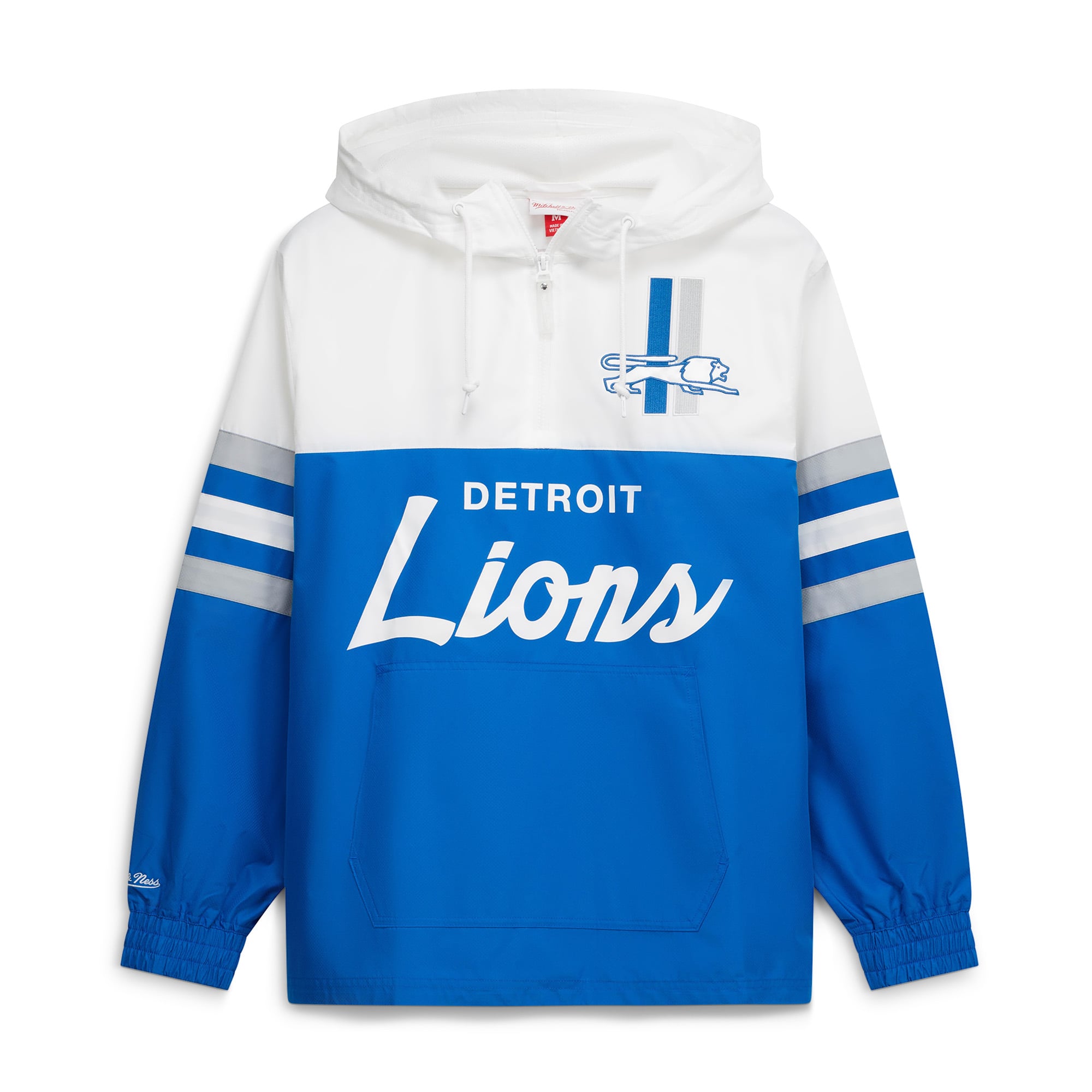 Men's Mitchell & Ness  Blue Detroit Lions Head Coach Anorak Quarter-Zip Windbreaker Jacket
