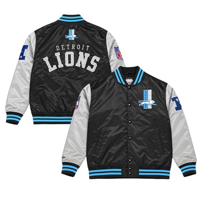 Detroit Lions Mitchell & Ness Big & Tall Heavyweight Satin Full-Snap Jacket - Blue/Silver