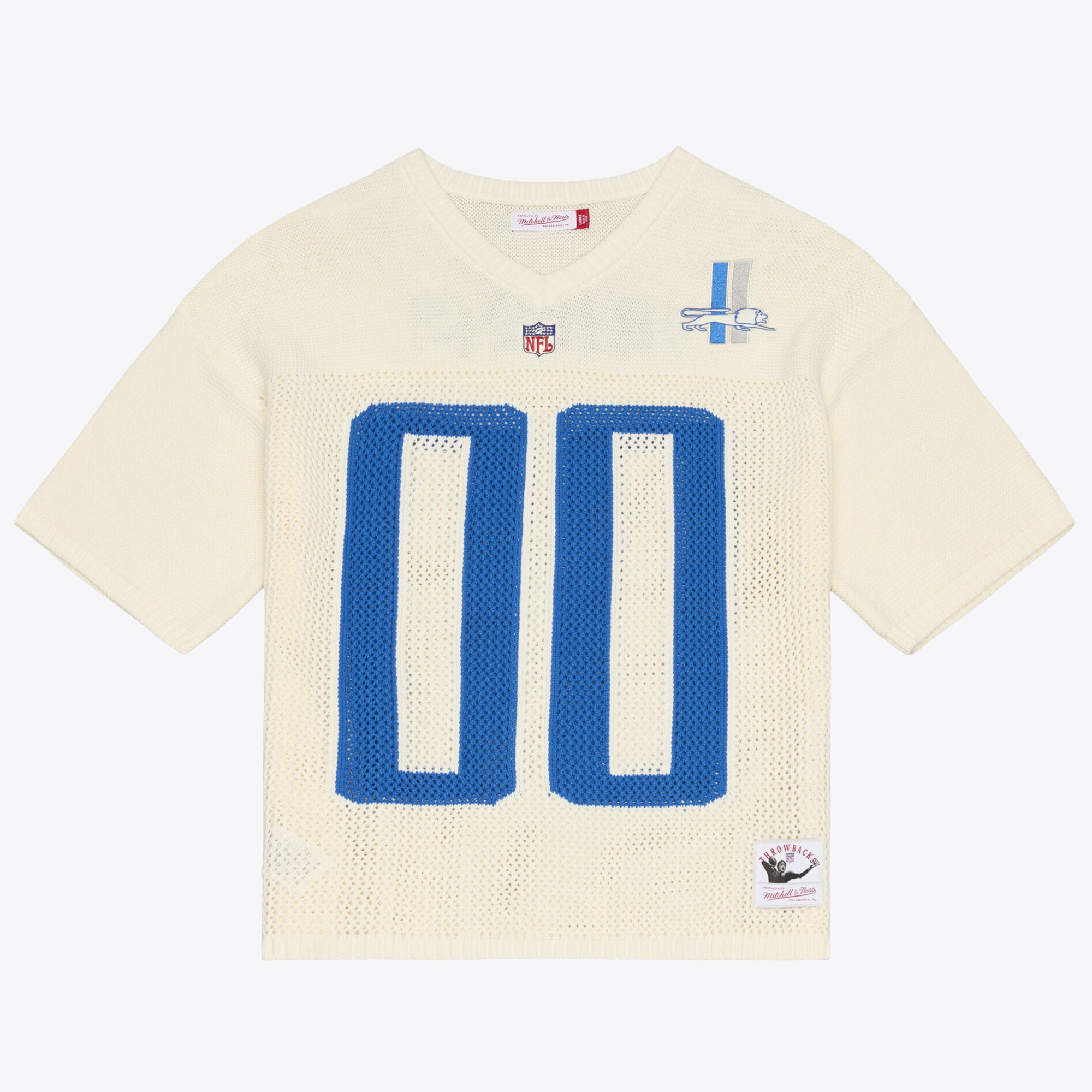 Men's Mitchell & Ness Cream Detroit Lions Retro Roots Short Sleeve Sweater Jersey