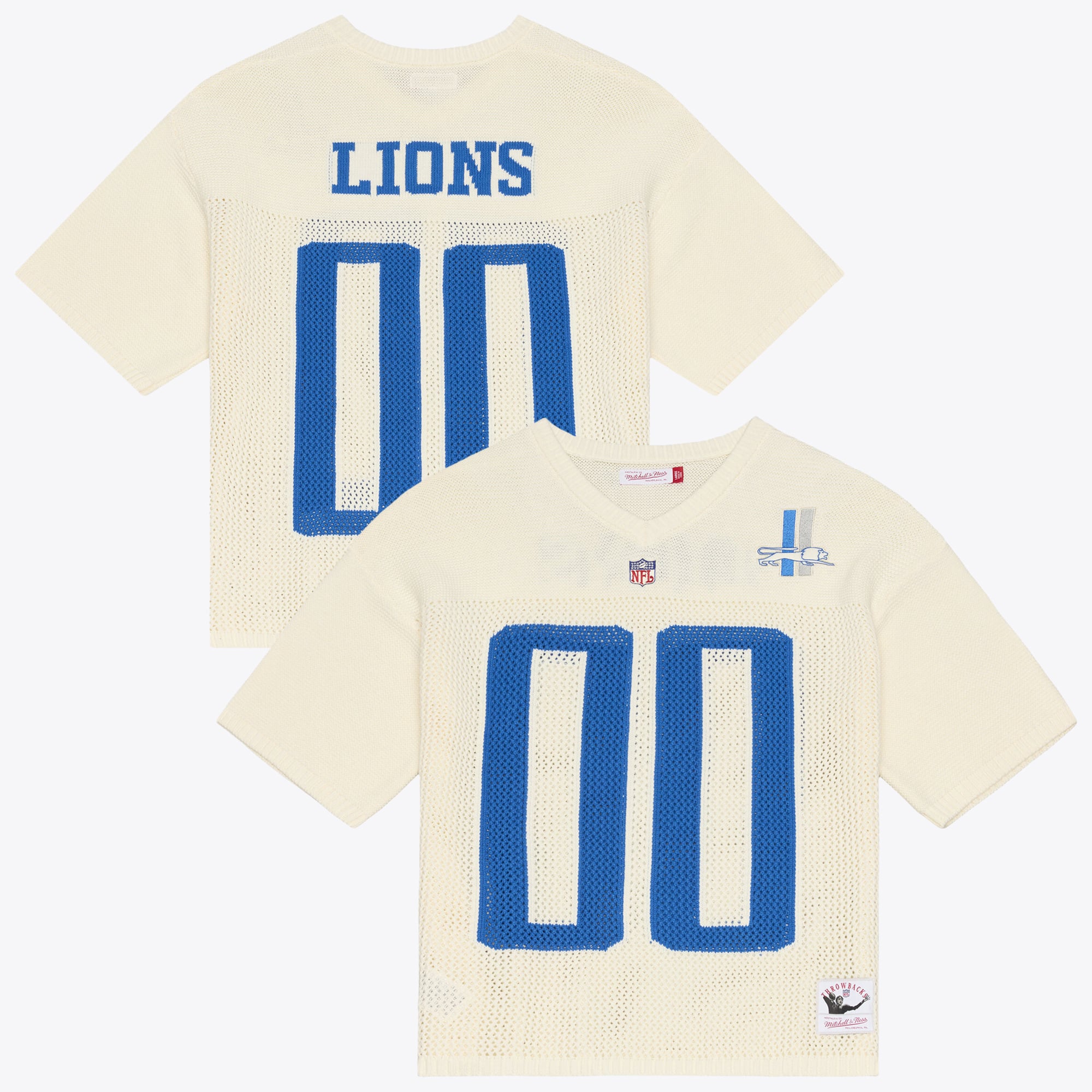 Men's Mitchell & Ness  Cream Detroit Lions Retro Roots Short Sleeve Sweater Jersey