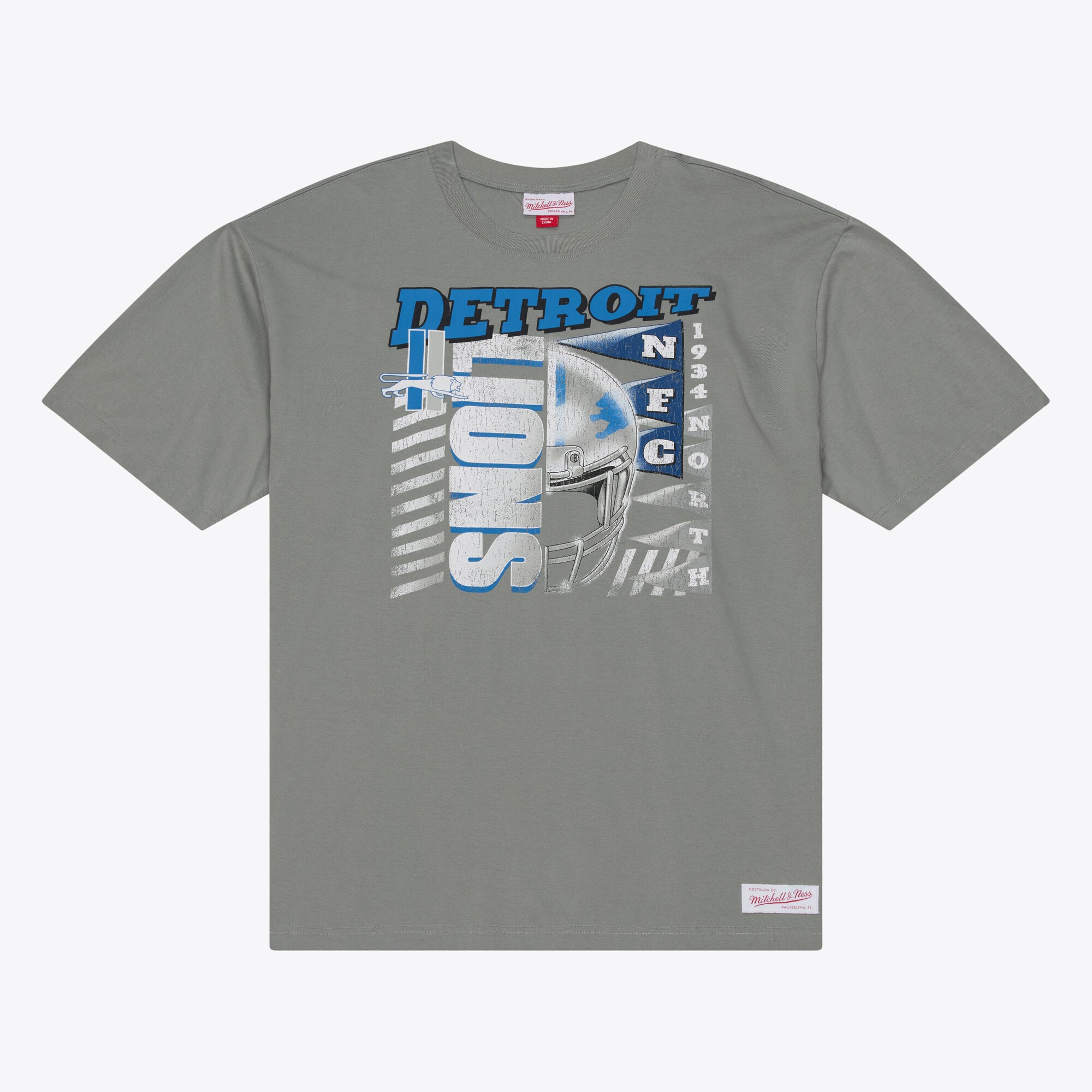 T-shirt à manches courtes Mitchell & Ness gris Detroit Lions Core Essentials Street Graphic pour homme