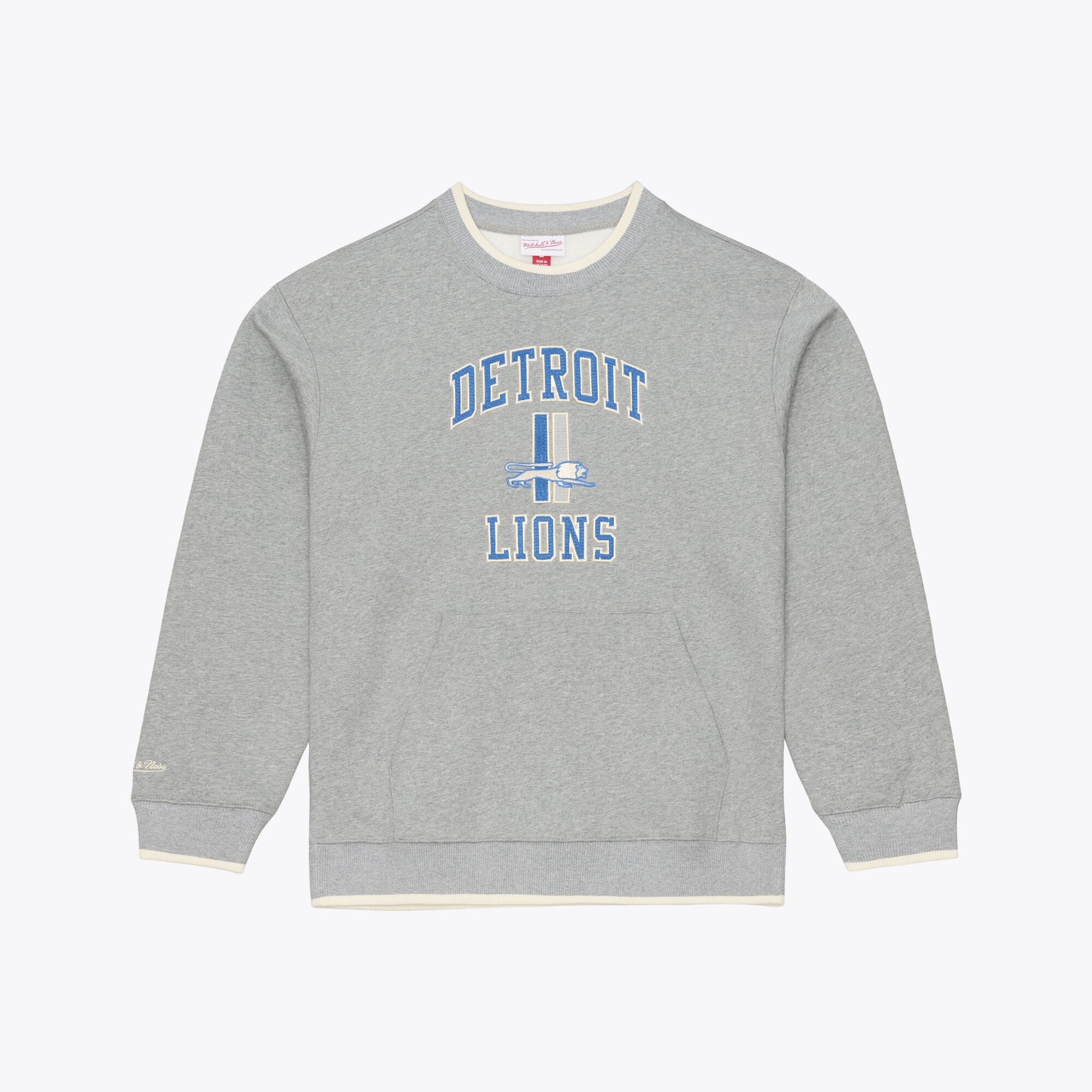 Men's Mitchell & Ness  Heather Gray Detroit Lions Premium Essentials Crew Sweatshirt