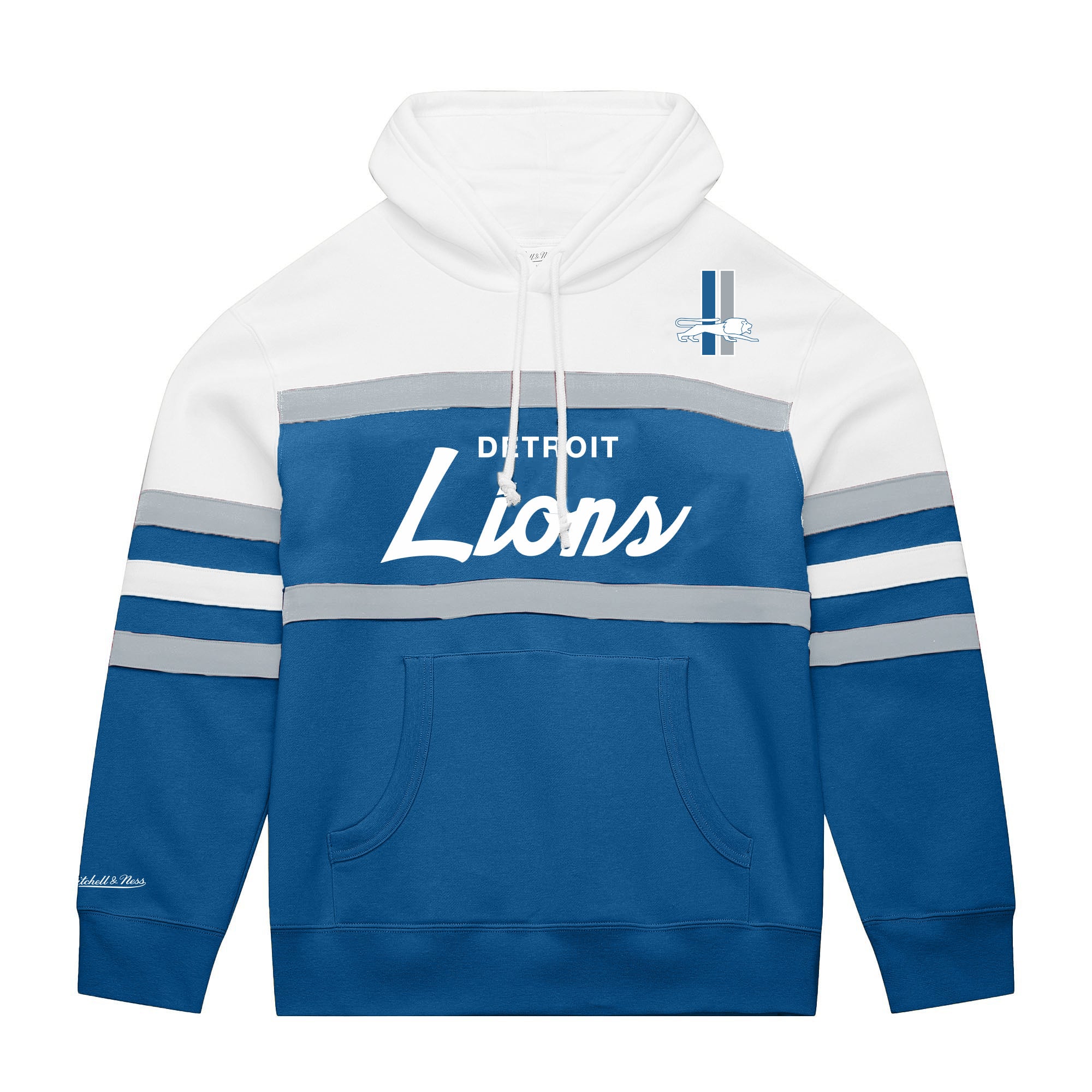 Men's Mitchell & Ness  White/Blue Detroit Lions Big Tall Head Coach Hoodie