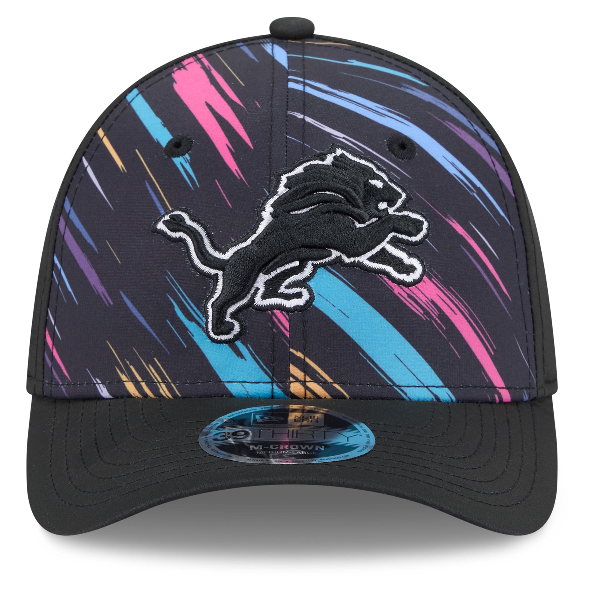 Men's New Era Black Detroit Lions 2026 NFL Crucial Catch 39THIRTY M-Crown Stretch Hat