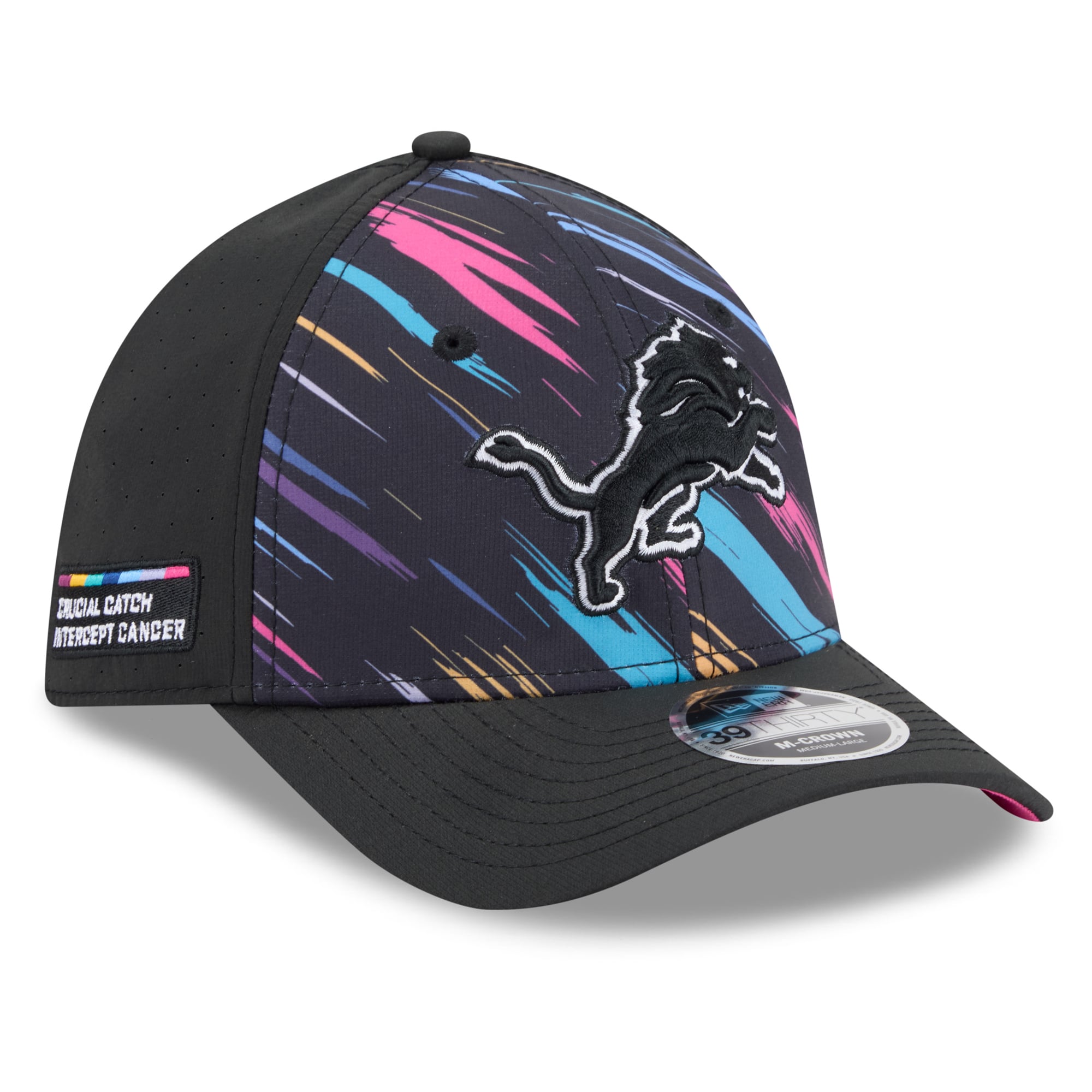 Men's New Era Black Detroit Lions 2026 NFL Crucial Catch 39THIRTY M-Crown Stretch Hat