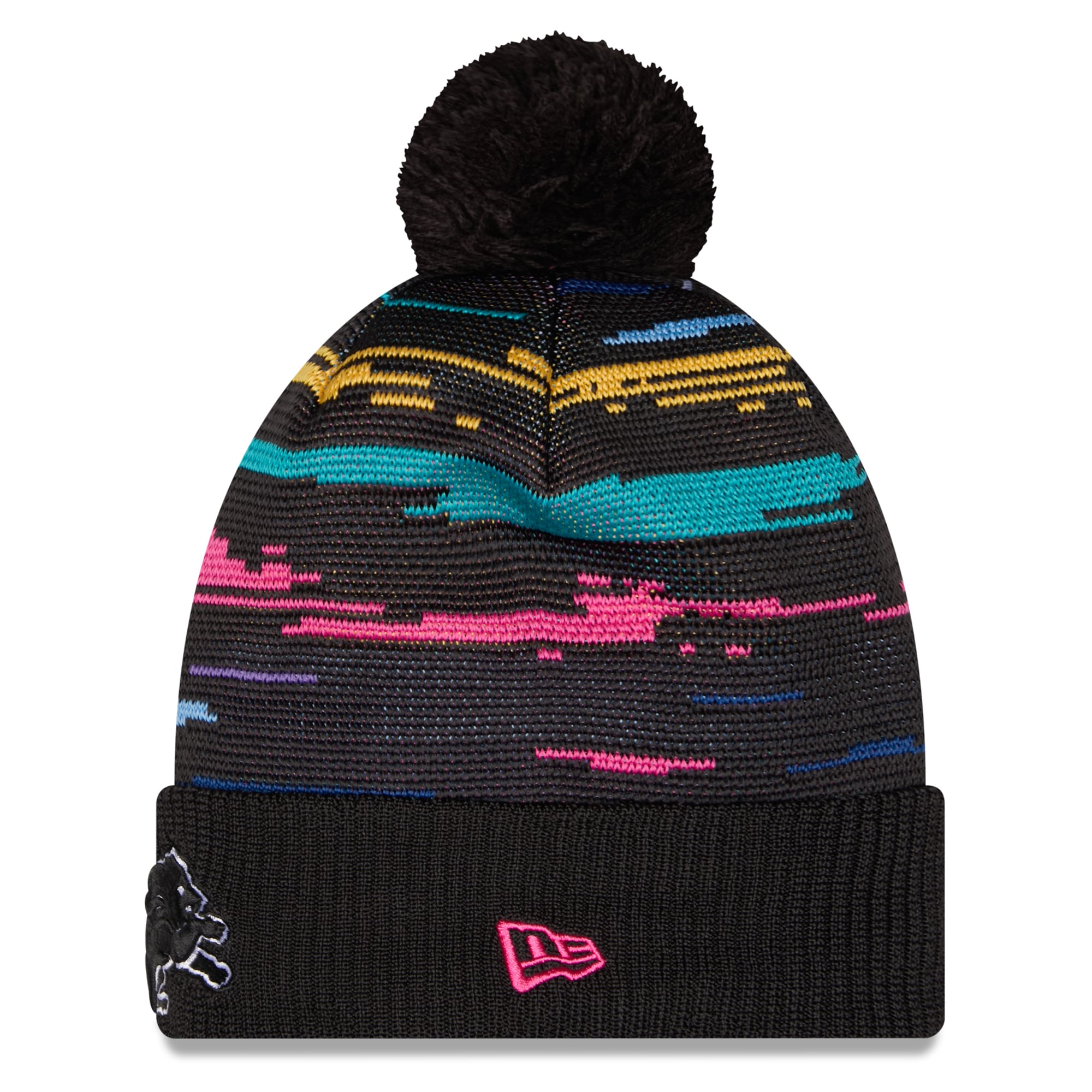 Men's New Era Black Detroit Lions 2026 NFL Crucial Catch Cuffed Knit Hat with Pom