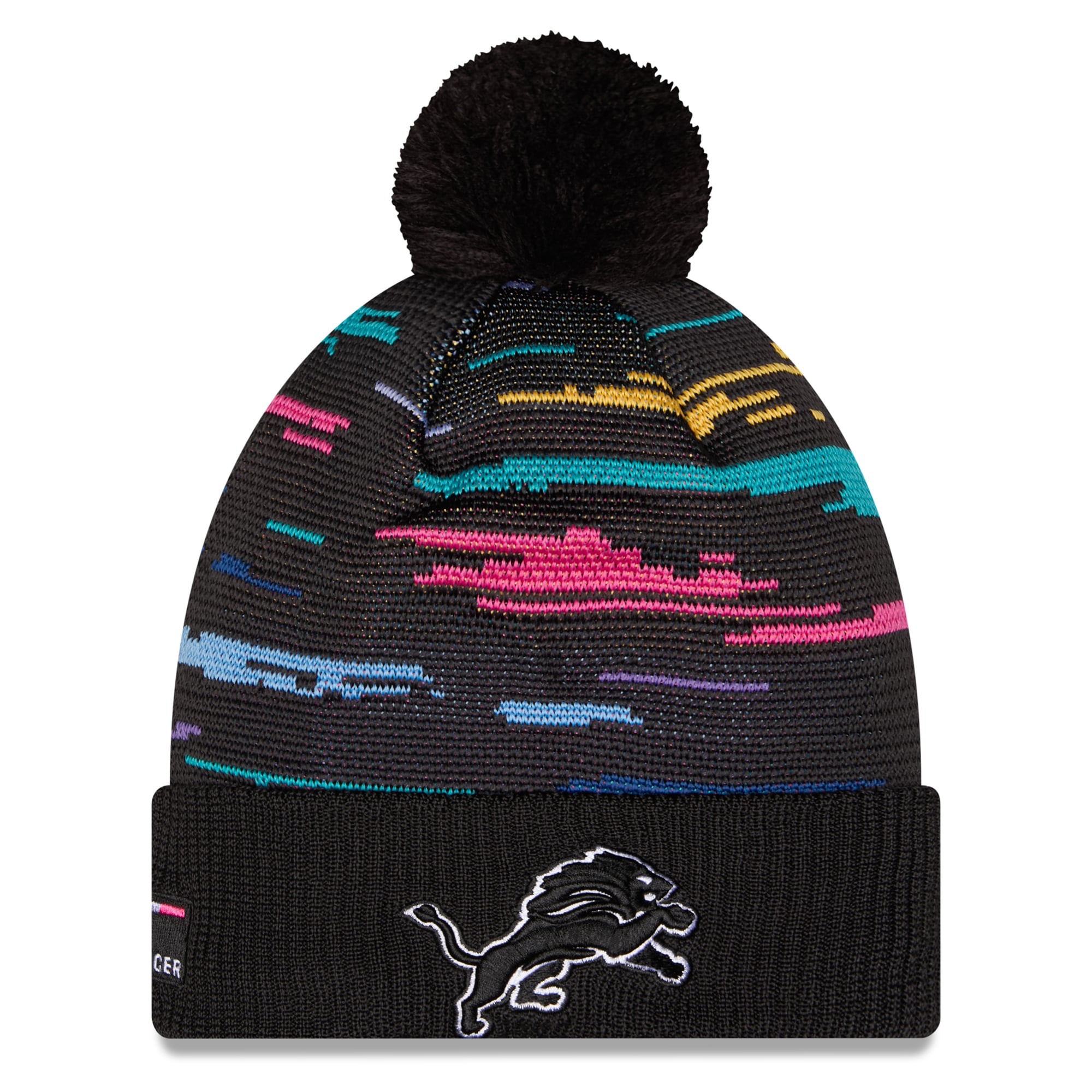 Men's New Era Black Detroit Lions 2026 NFL Crucial Catch Cuffed Knit Hat with Pom