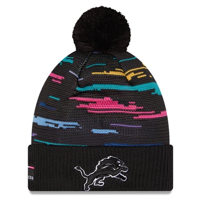Detroit Lions New Era 2026 NFL Crucial Catch Cuffed Knit Hat with Pom - Black