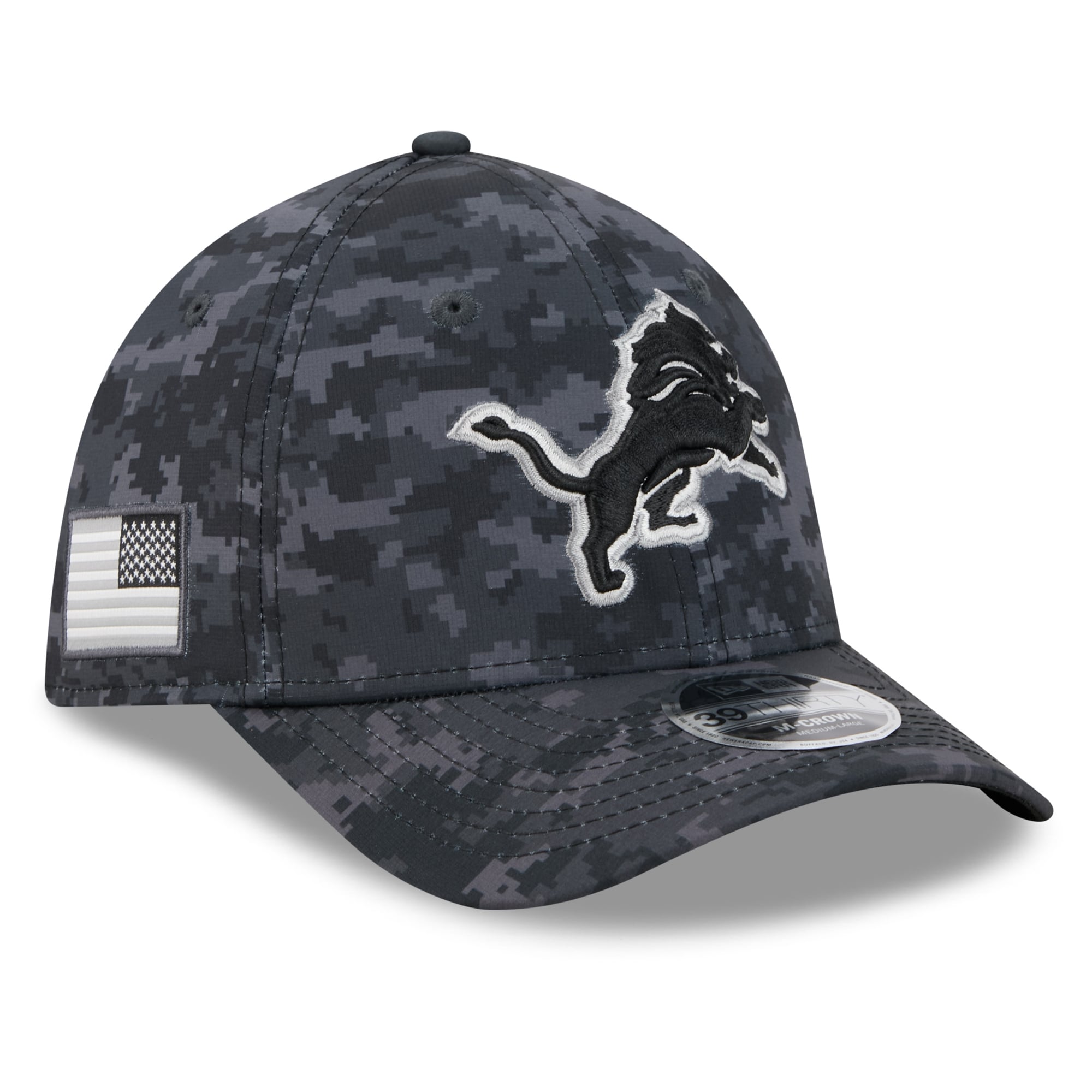 Casquette extensible New Era Detroit Lions 2026 Salute To Service 39THIRTY M-Crown noire pour homme