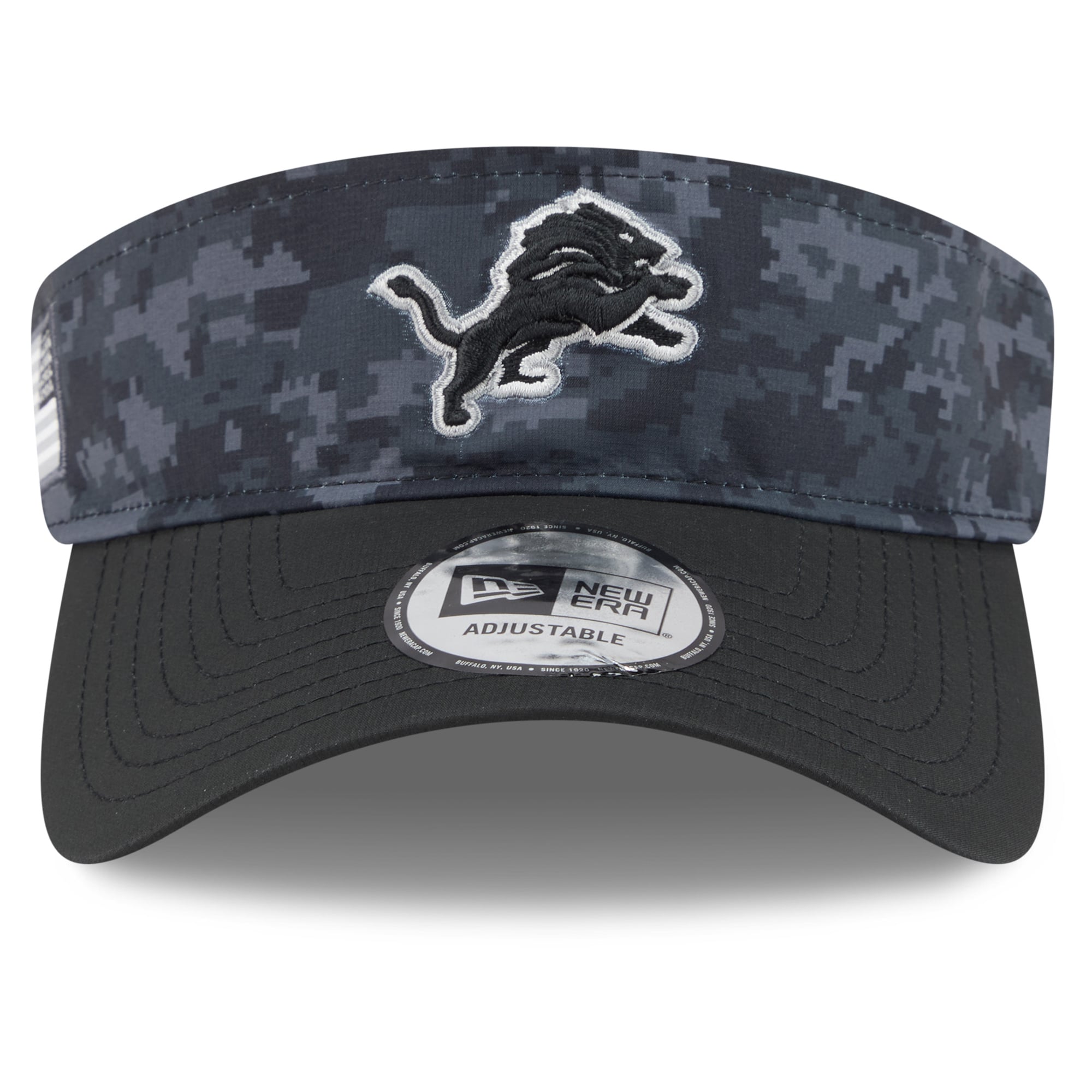 Casquette New Era noire pour homme, modèle Detroit Lions 2026 Salute To Service, visière ajustable