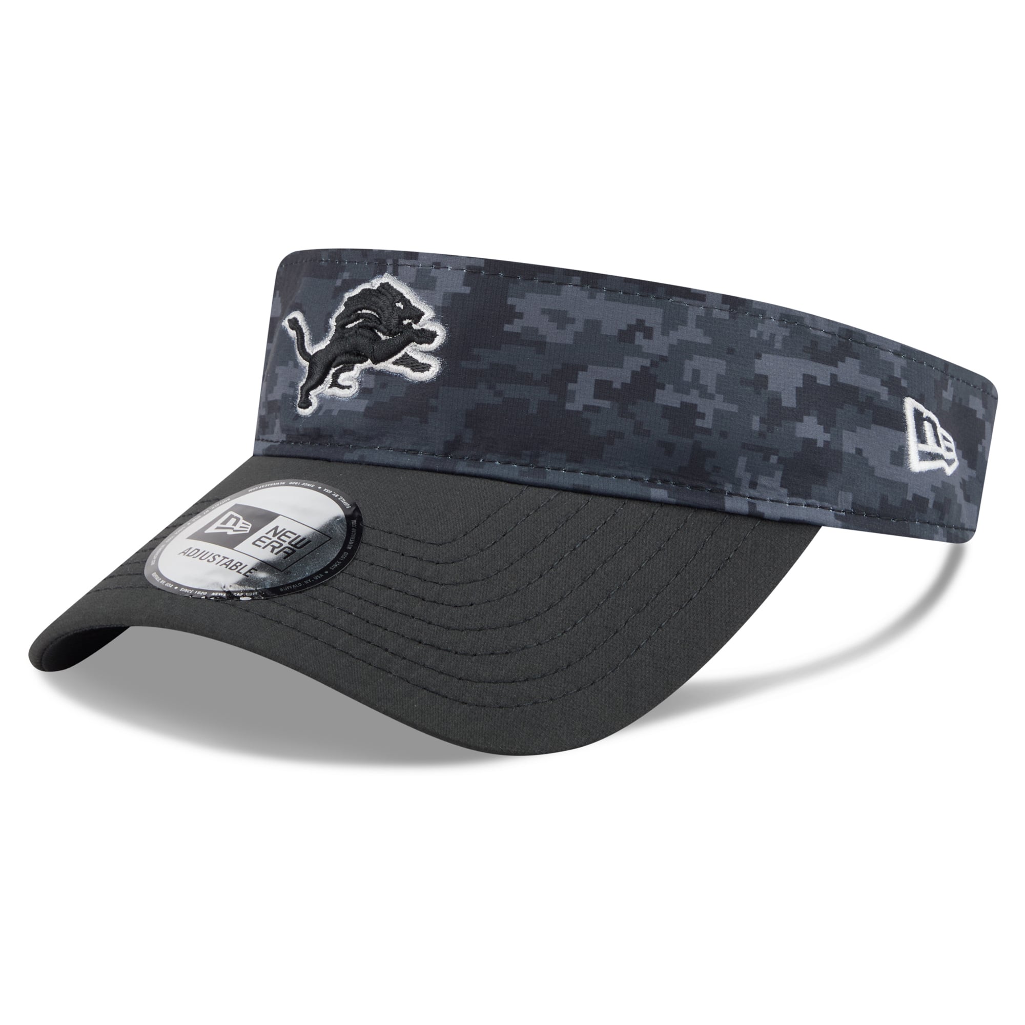 Casquette New Era noire pour homme, modèle Detroit Lions 2026 Salute To Service, visière ajustable