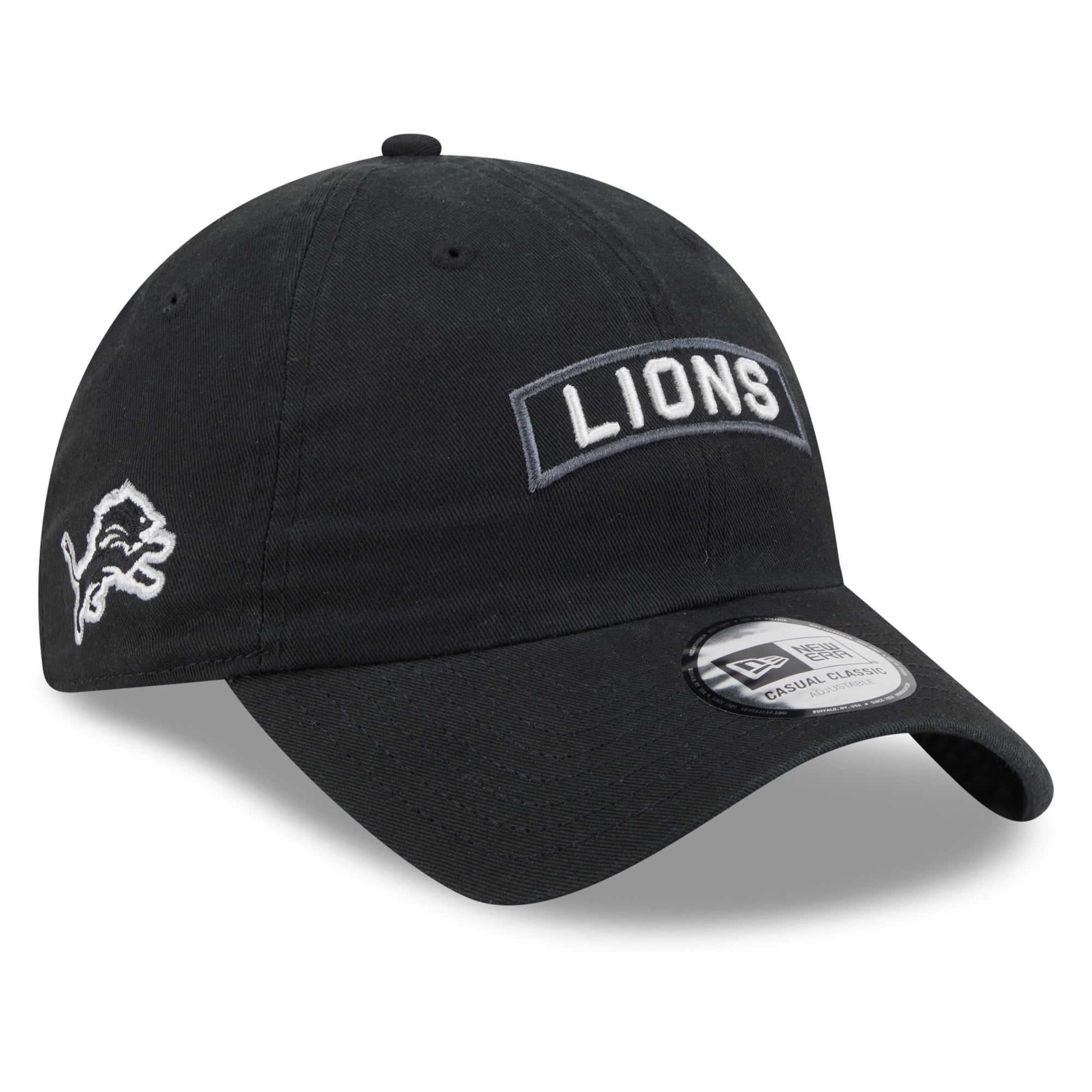 Casquette New Era noire pour homme Detroit Lions 2026 Salute To Service, style classique décontracté et ajustable