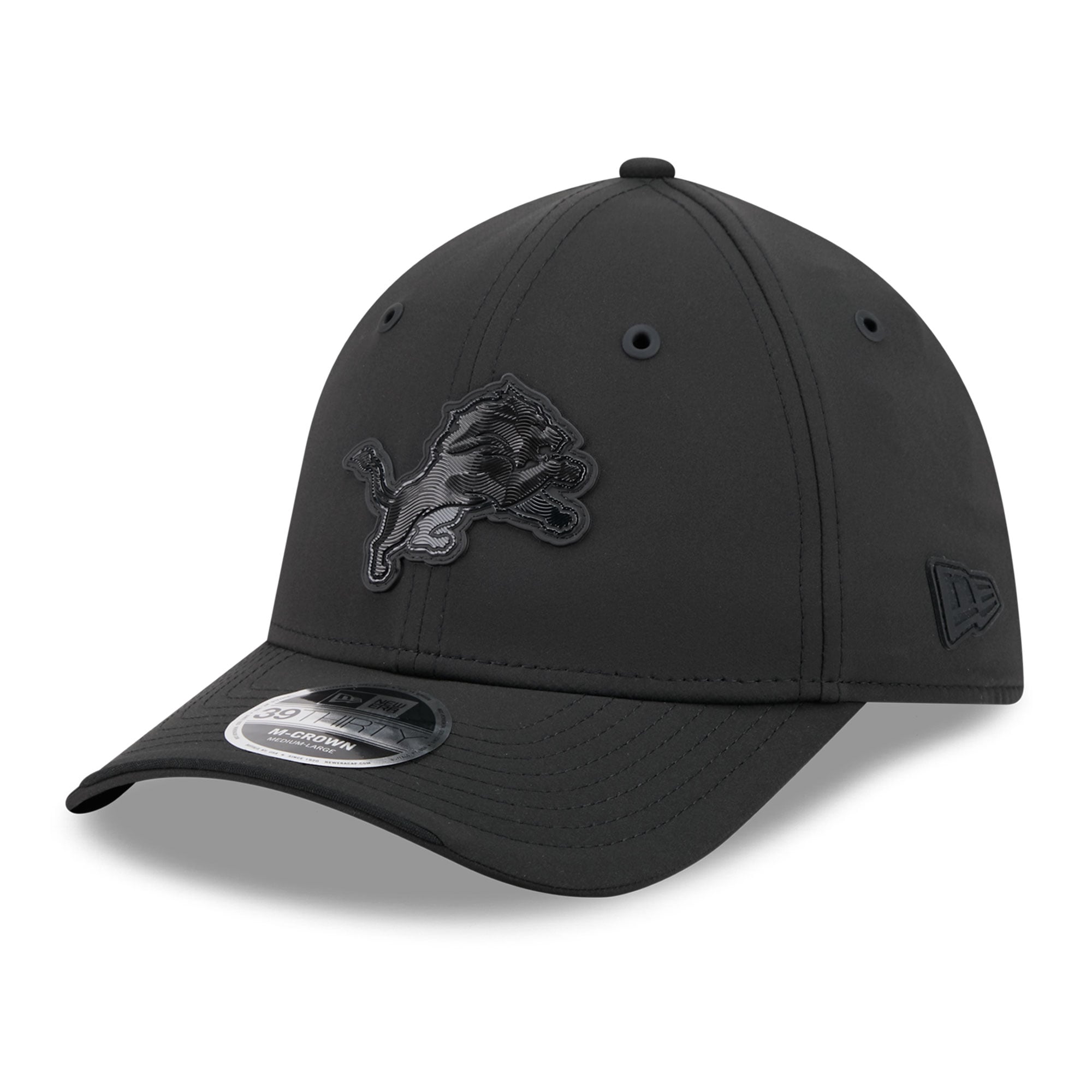 Casquette extensible New Era Detroit Lions 2026 Sideline 39THIRTY M-Crown noire pour homme