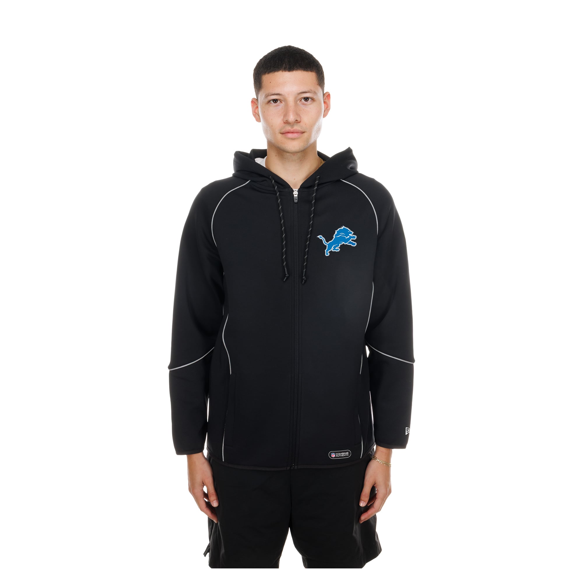 Men's New Era  Black Detroit Lions Combine Authentic Raglan Full-Zip Hoodie