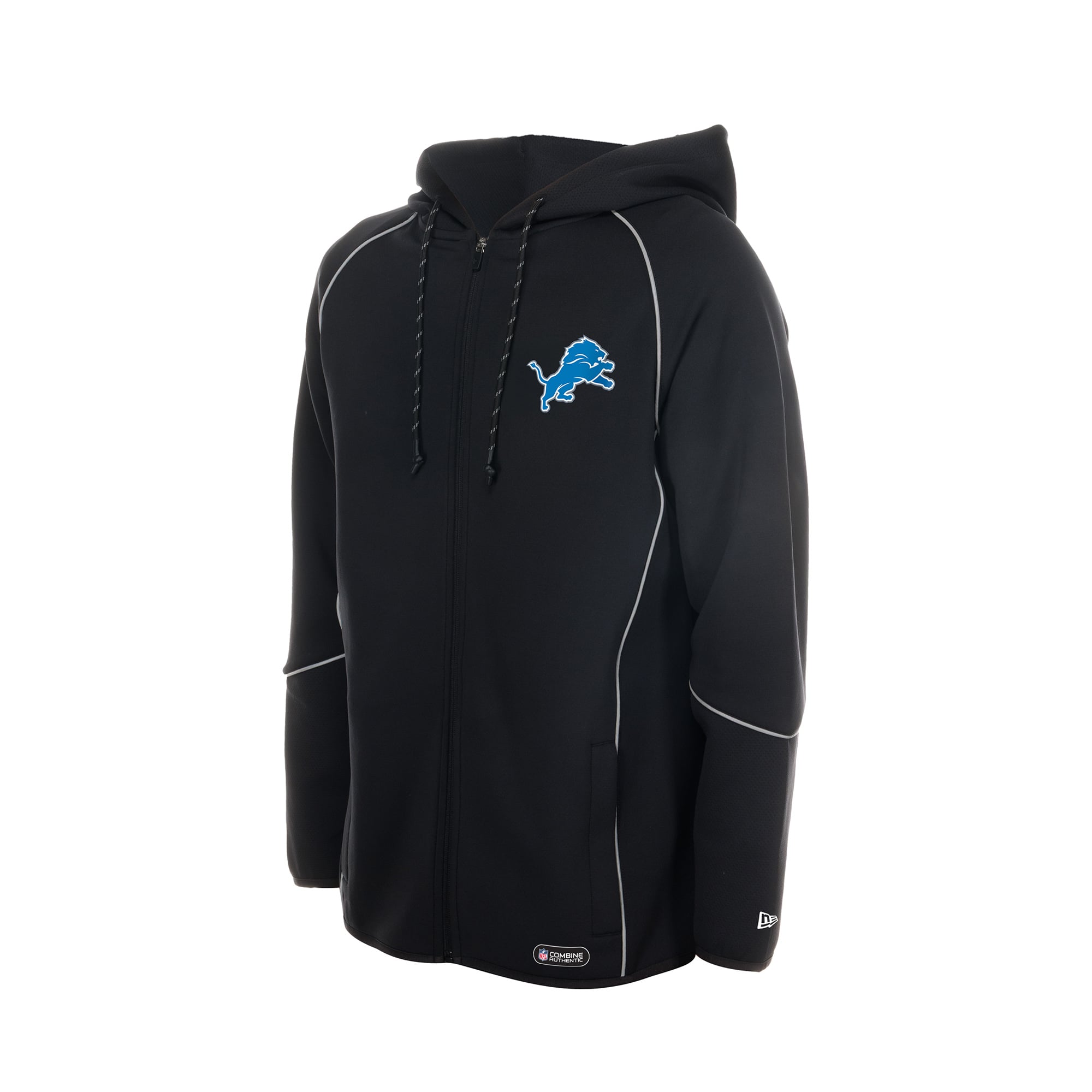 Men's New Era  Black Detroit Lions Combine Authentic Raglan Full-Zip Hoodie