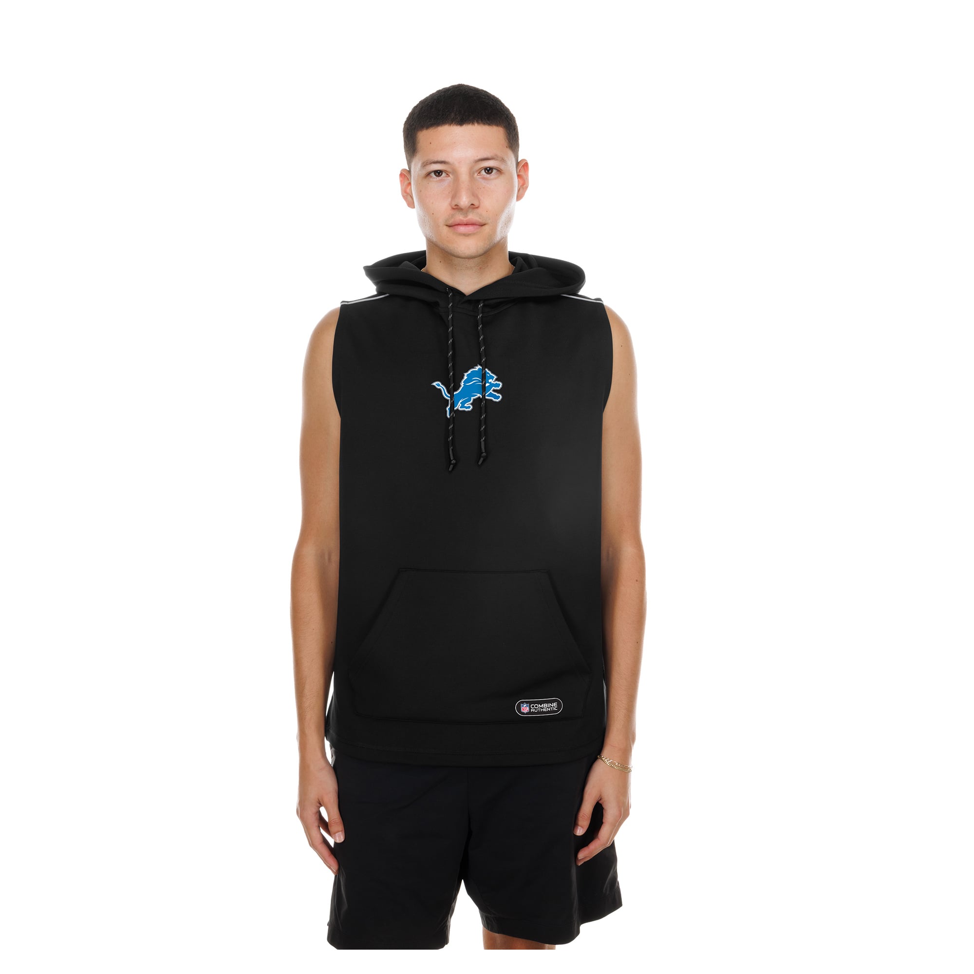 Men's New Era  Black Detroit Lions Combine Authentic Sleeveless Hoodie