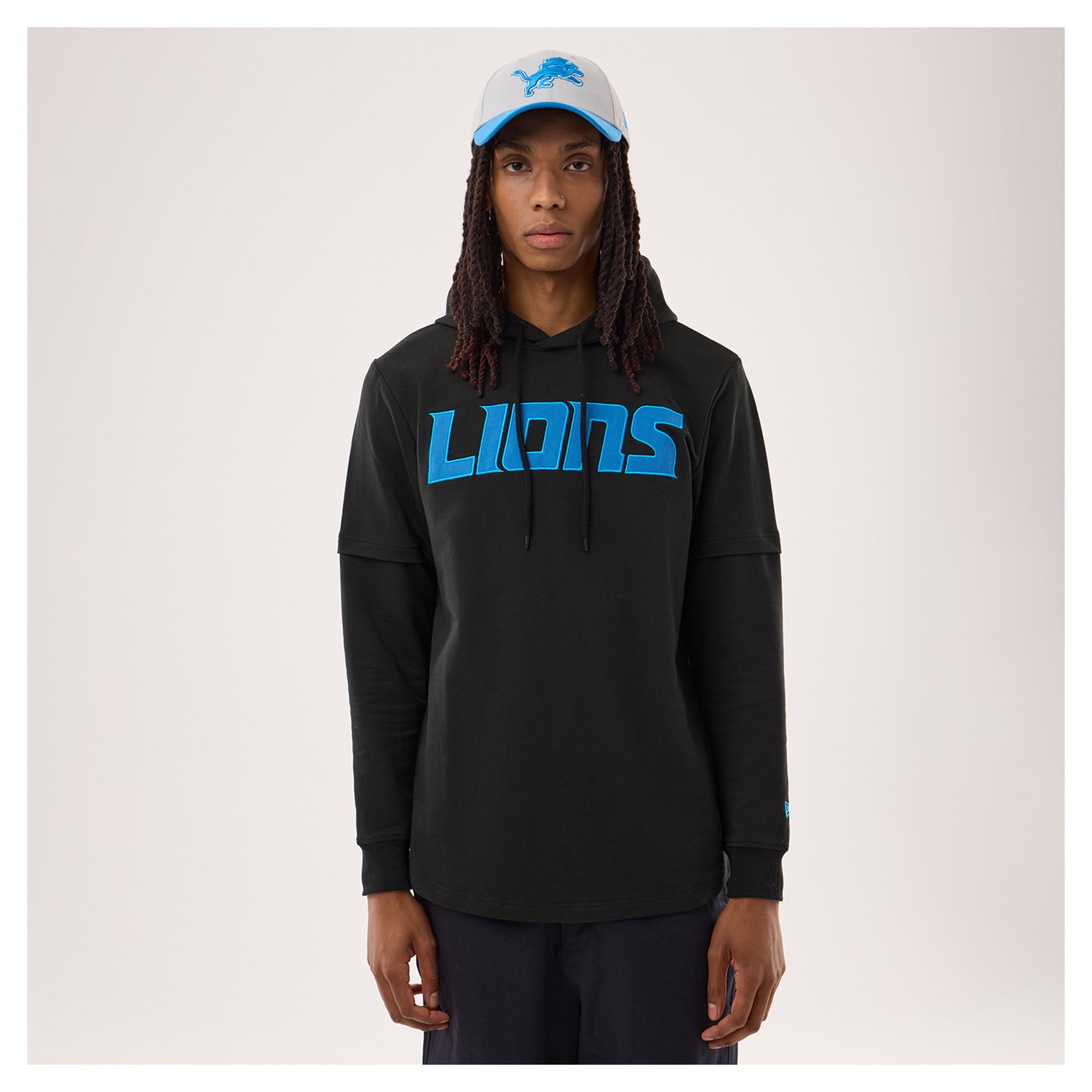 Men's New Era Black Detroit Lions Functional Fandom Twofer Hoodie