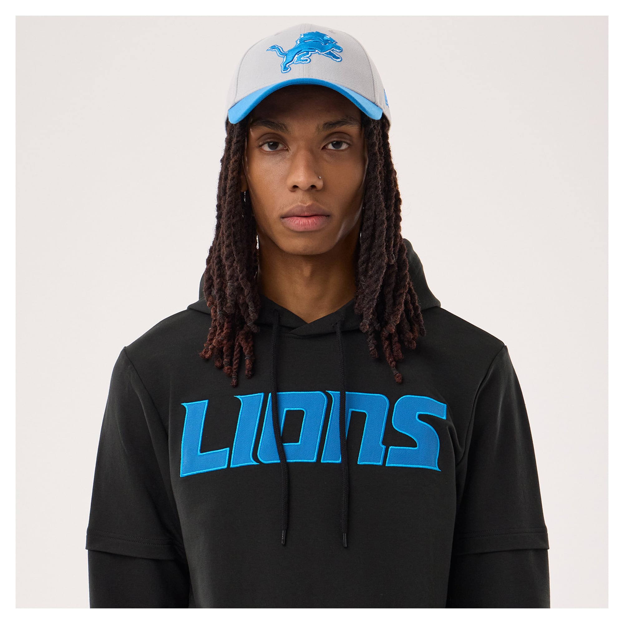 Men's New Era Black Detroit Lions Functional Fandom Twofer Hoodie