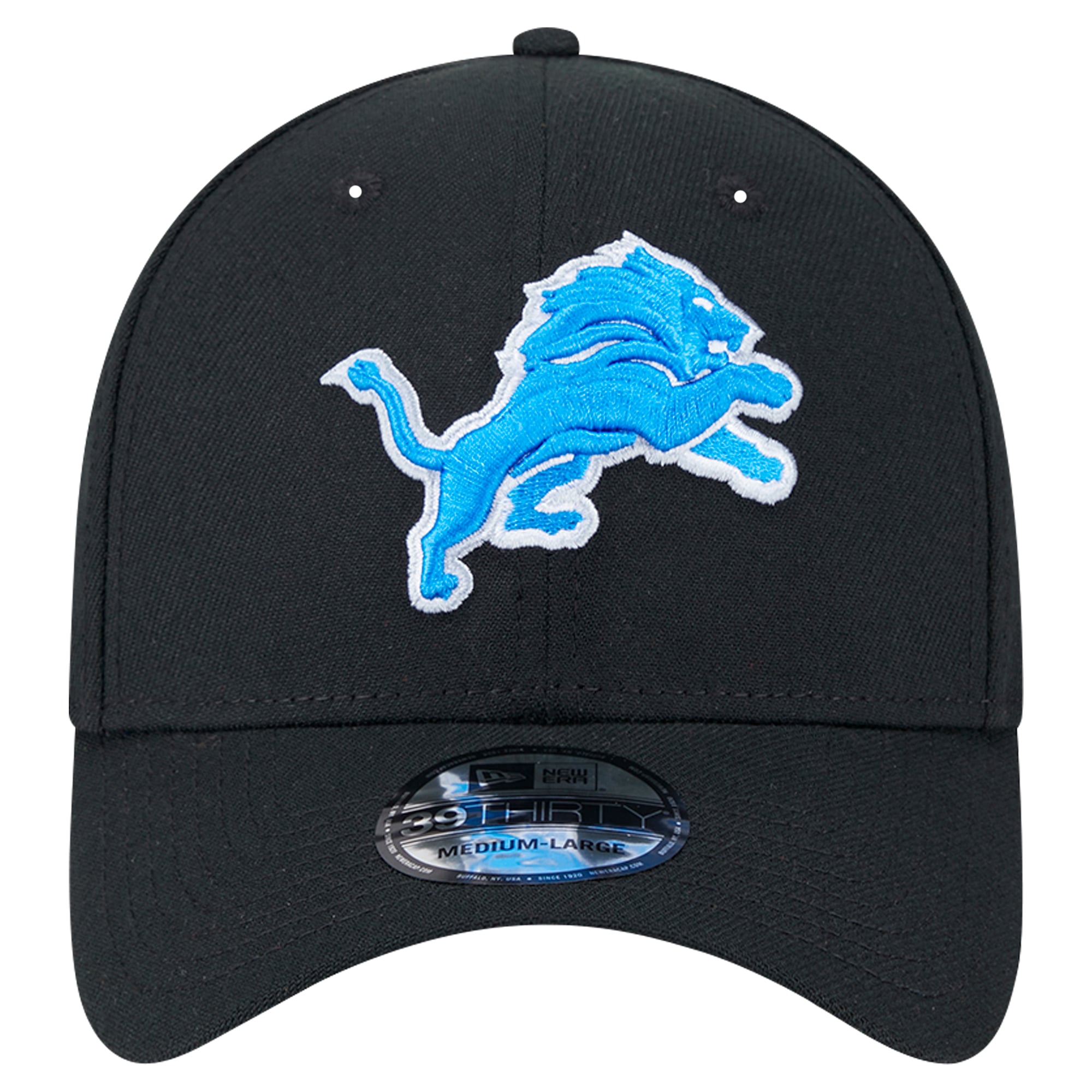 Casquette New Era noire Detroit Lions Main 39THIRTY Flex pour homme
