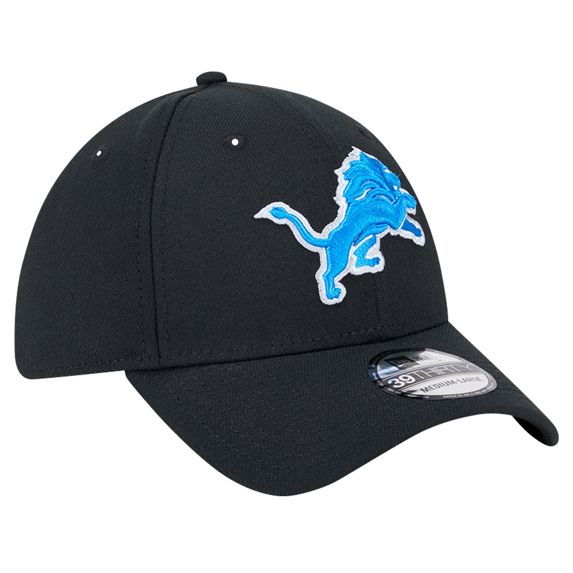 Casquette New Era noire Detroit Lions Main 39THIRTY Flex pour homme