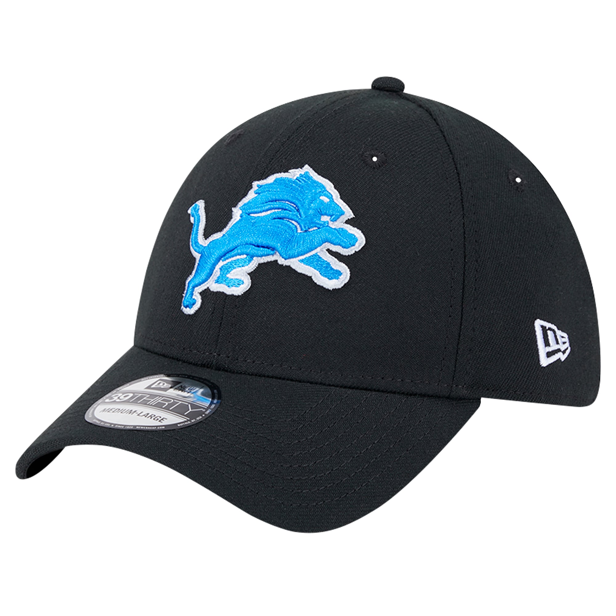 Casquette New Era noire Detroit Lions Main 39THIRTY Flex pour homme
