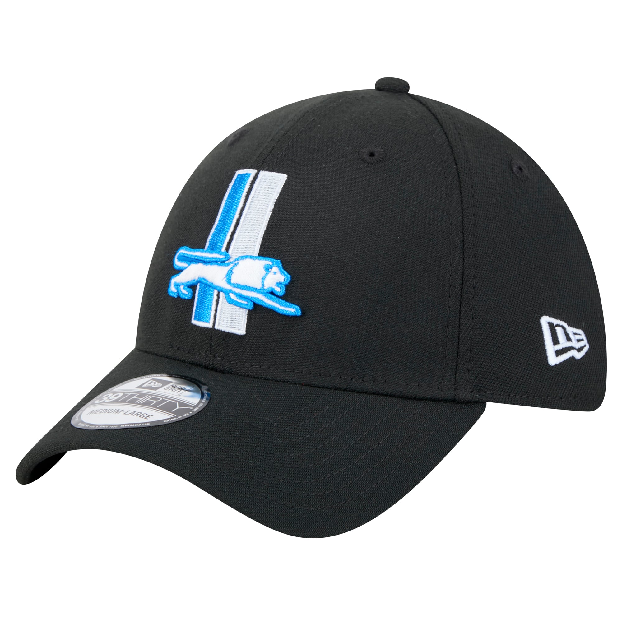 Casquette New Era Detroit Lions Throwback Main 39THIRTY Flex noire pour homme