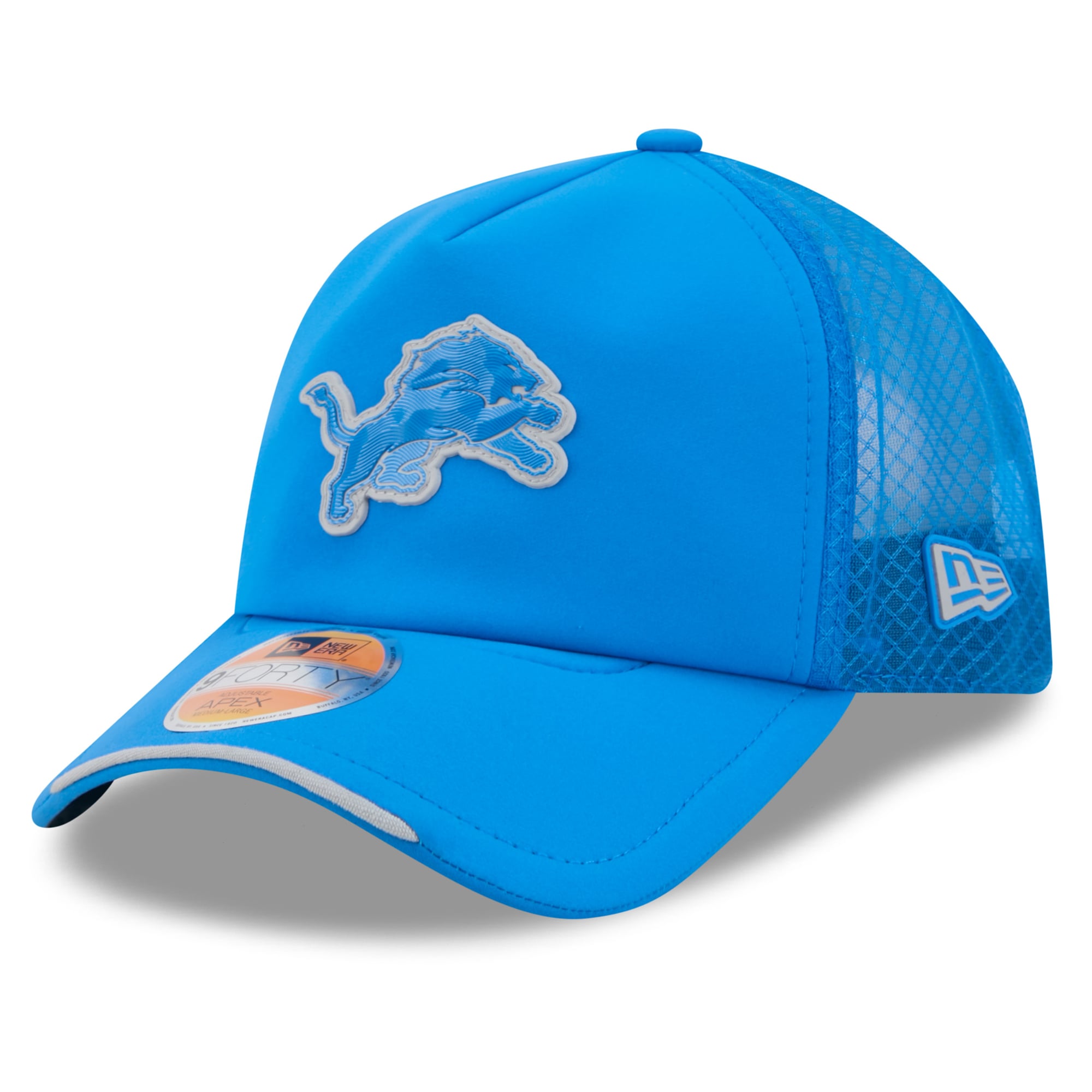 Men's New Era Detroit Lions 2026 Sideline Apex 9FORTY Adjustable Trucker Hat