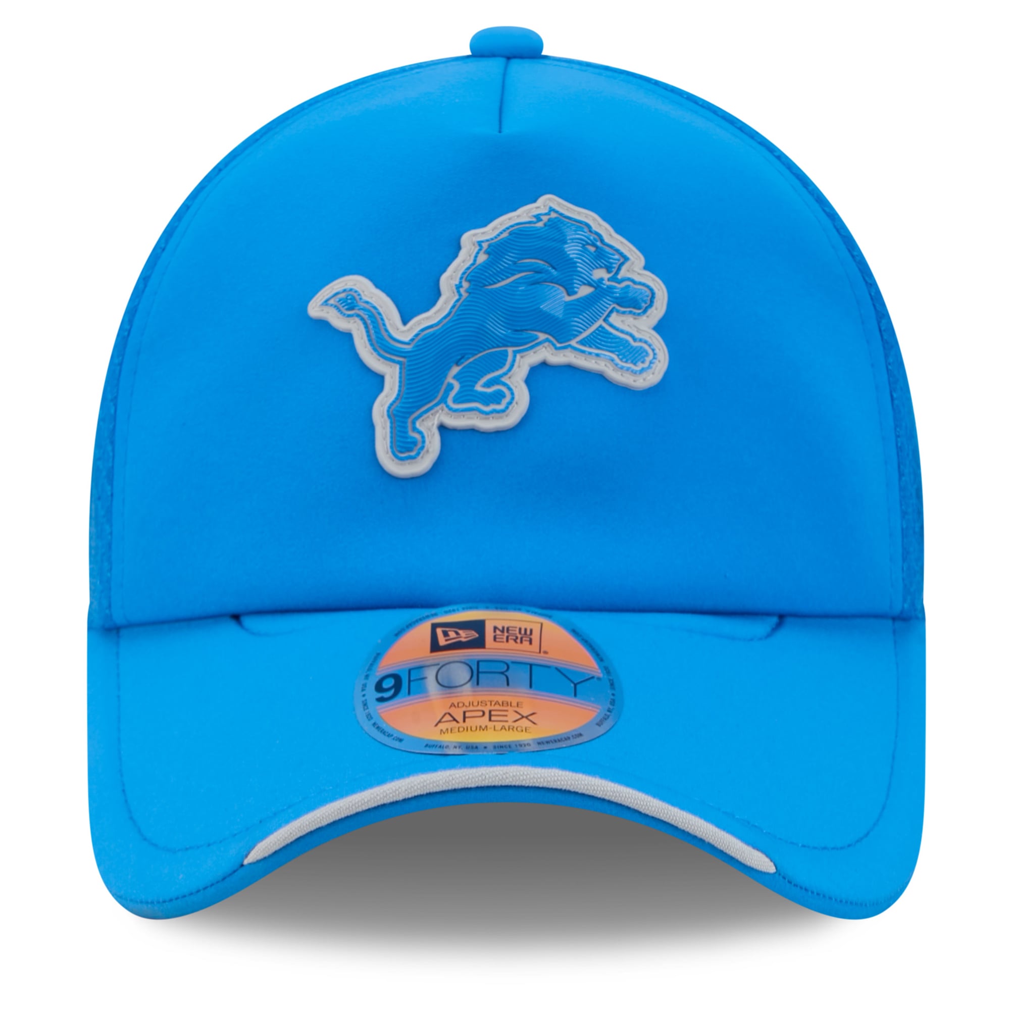 Men's New Era Detroit Lions 2026 Sideline Apex 9FORTY Adjustable Trucker Hat