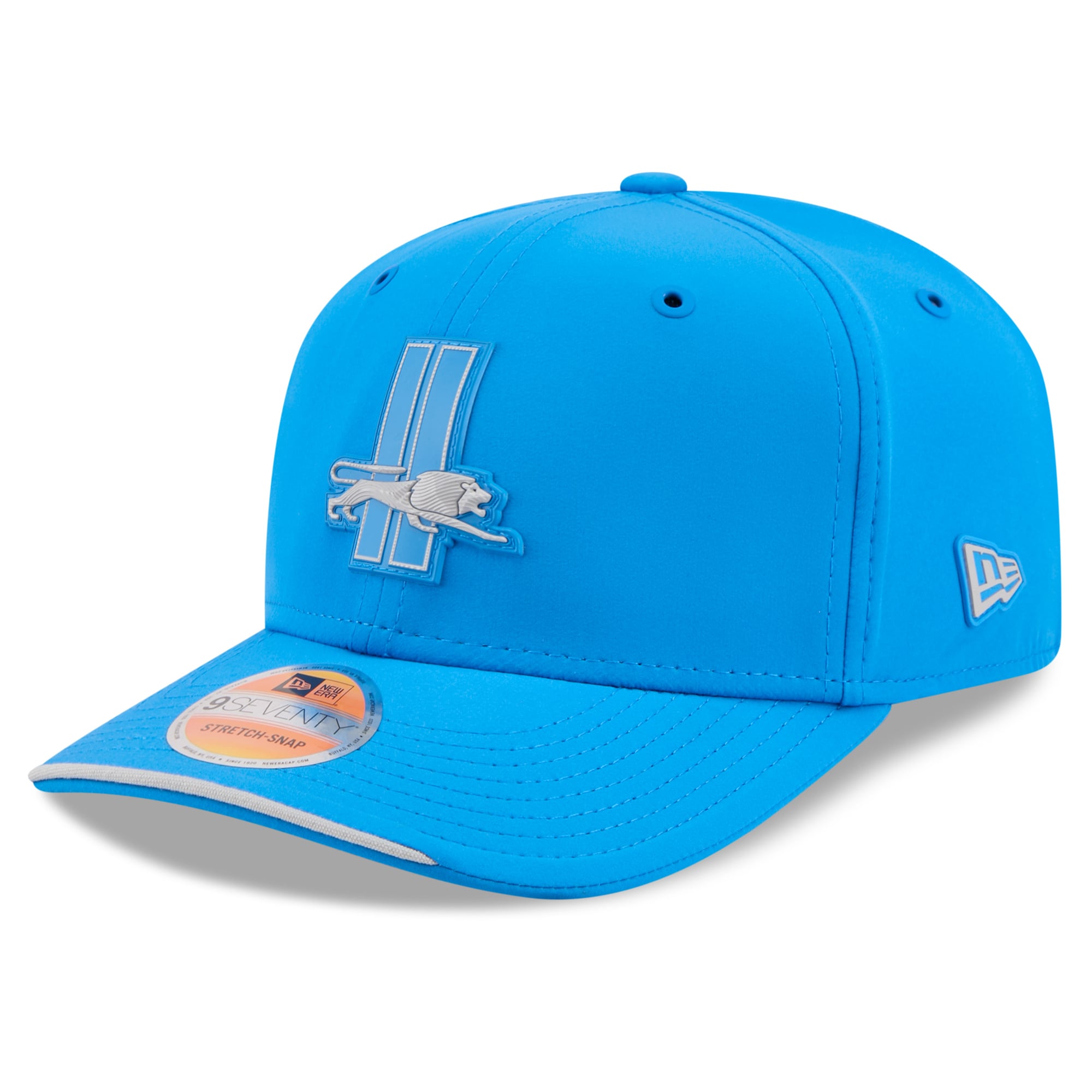 Casquette ajustable New Era bleue Detroit Lions 2026 Sideline Throwback 9SEVENTY pour homme