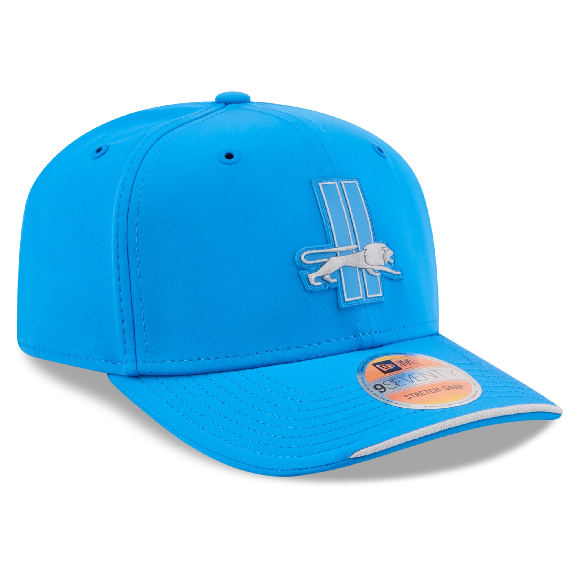 Casquette ajustable New Era bleue Detroit Lions 2026 Sideline Throwback 9SEVENTY pour homme