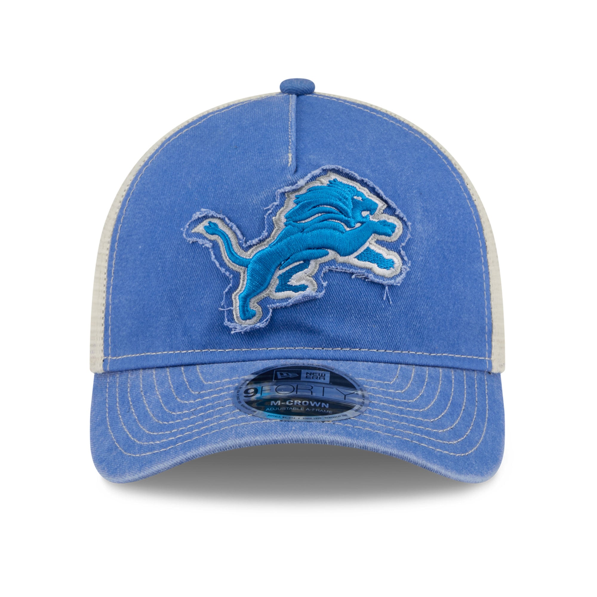 Casquette trucker ajustable New Era bleue Detroit Lions 9FORTY pour homme