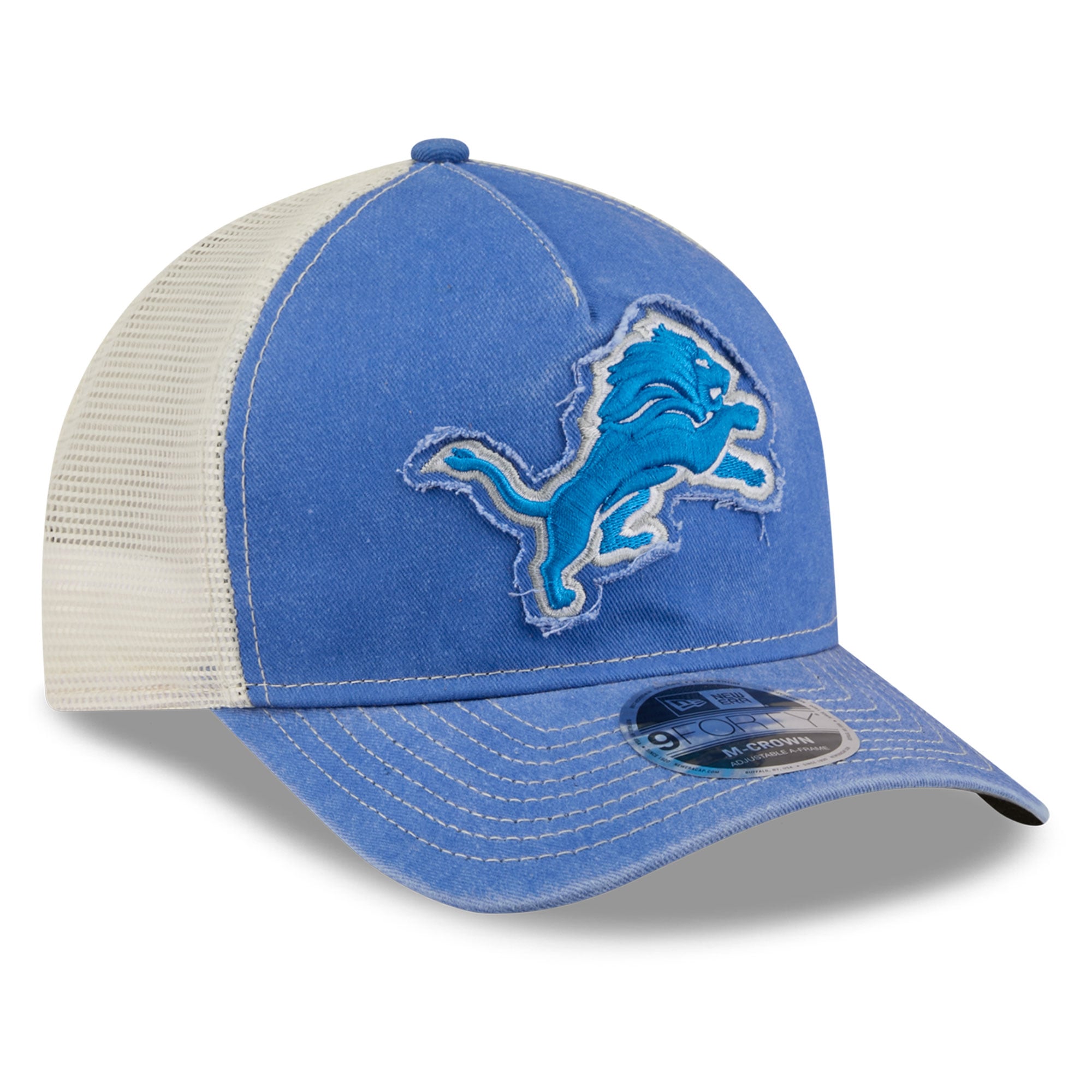 Casquette trucker ajustable New Era bleue Detroit Lions 9FORTY pour homme
