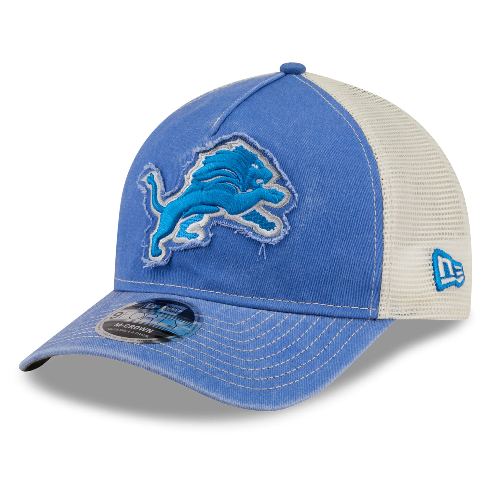 Casquette trucker ajustable New Era bleue Detroit Lions 9FORTY pour homme