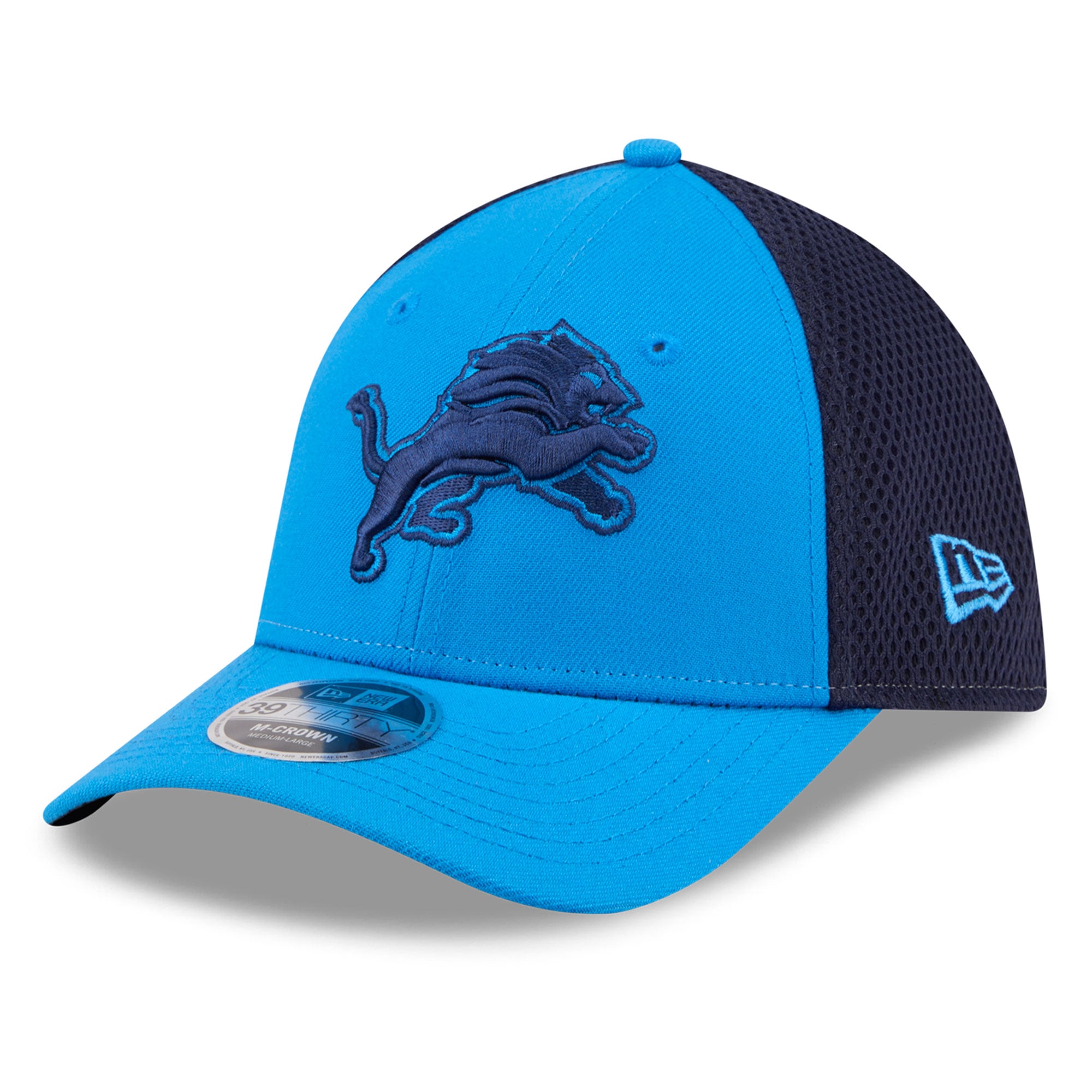 Casquette extensible New Era Detroit Lions bleue pour homme, modèle Neo Mesh 39THIRTY M-Crown