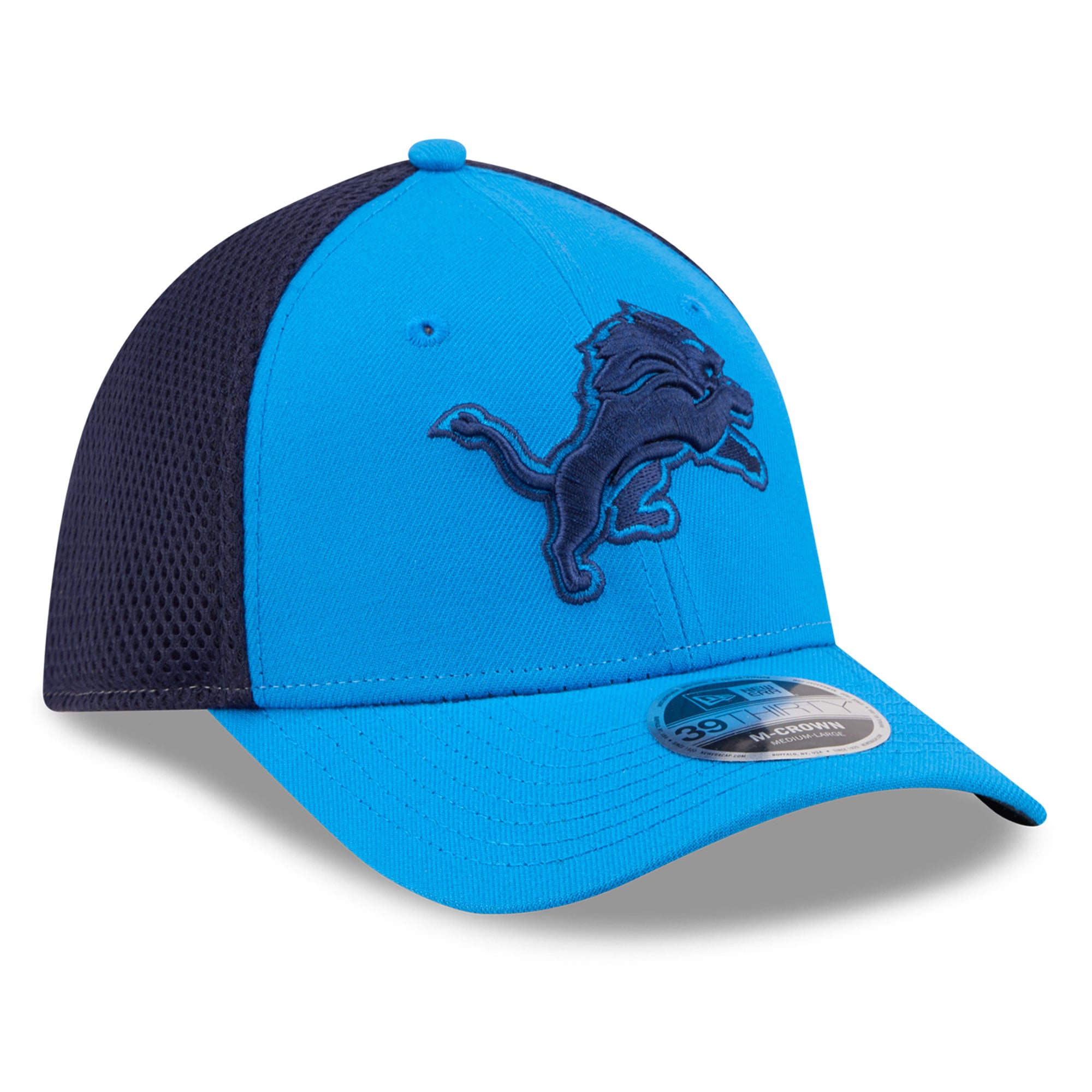 Casquette extensible New Era Detroit Lions bleue pour homme, modèle Neo Mesh 39THIRTY M-Crown