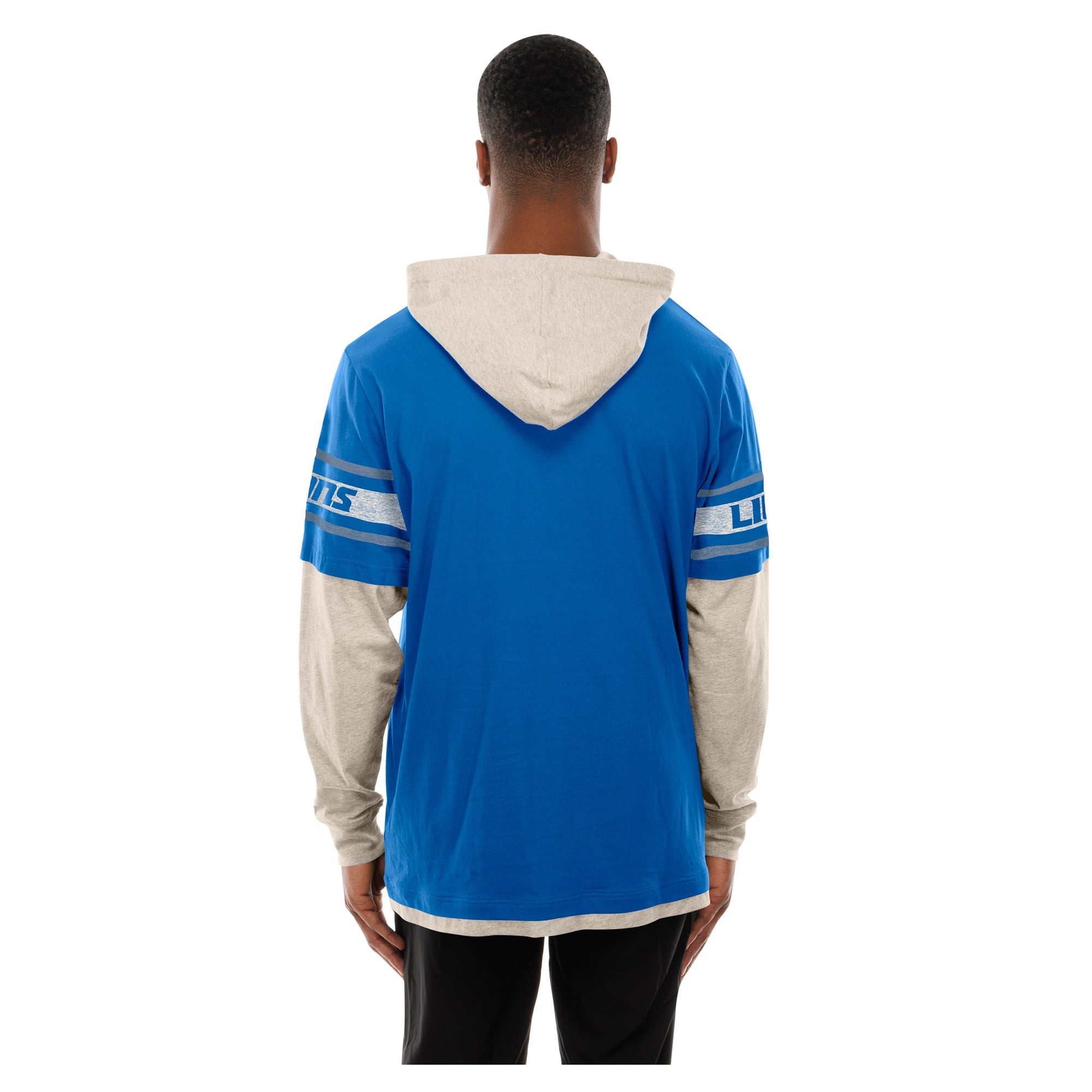 Men's New Era Blue Detroit Lions Twofer Layered Long Sleeve Hooded T-Shirt