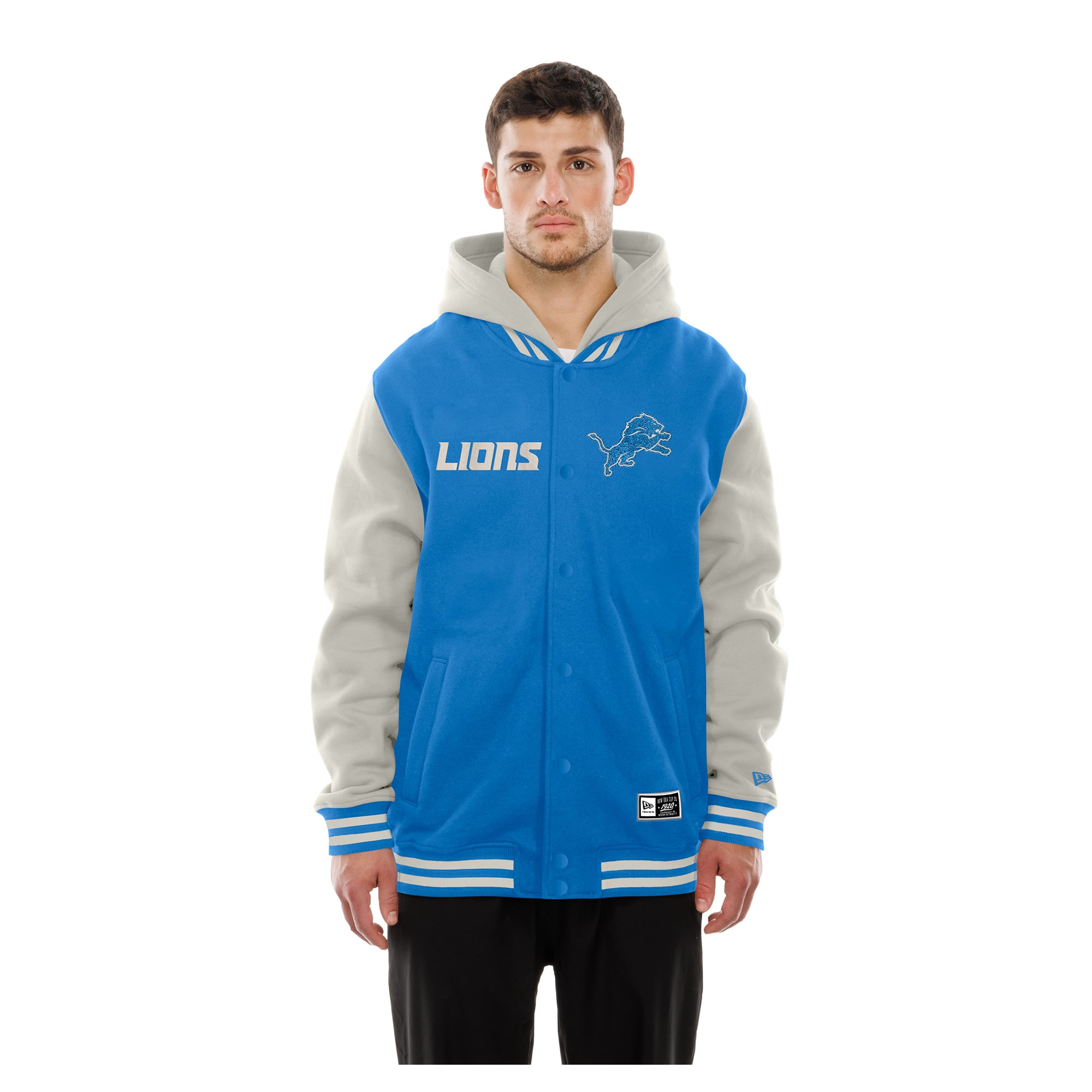 Veste polaire à capuche New Era bleue/grise Detroit Lions pour homme